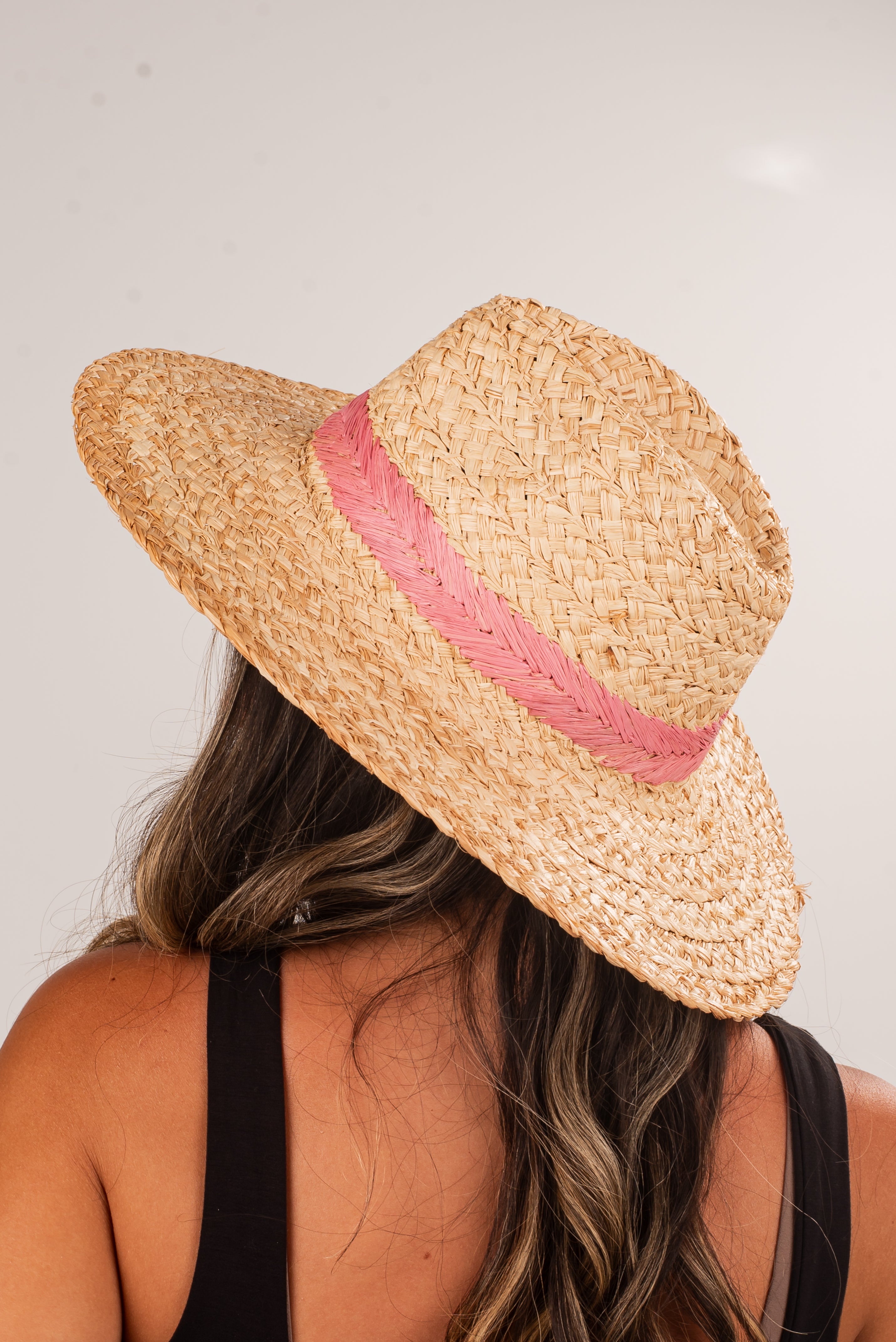 Palm Beach Pink Straw Fedora Wide Brim Hat