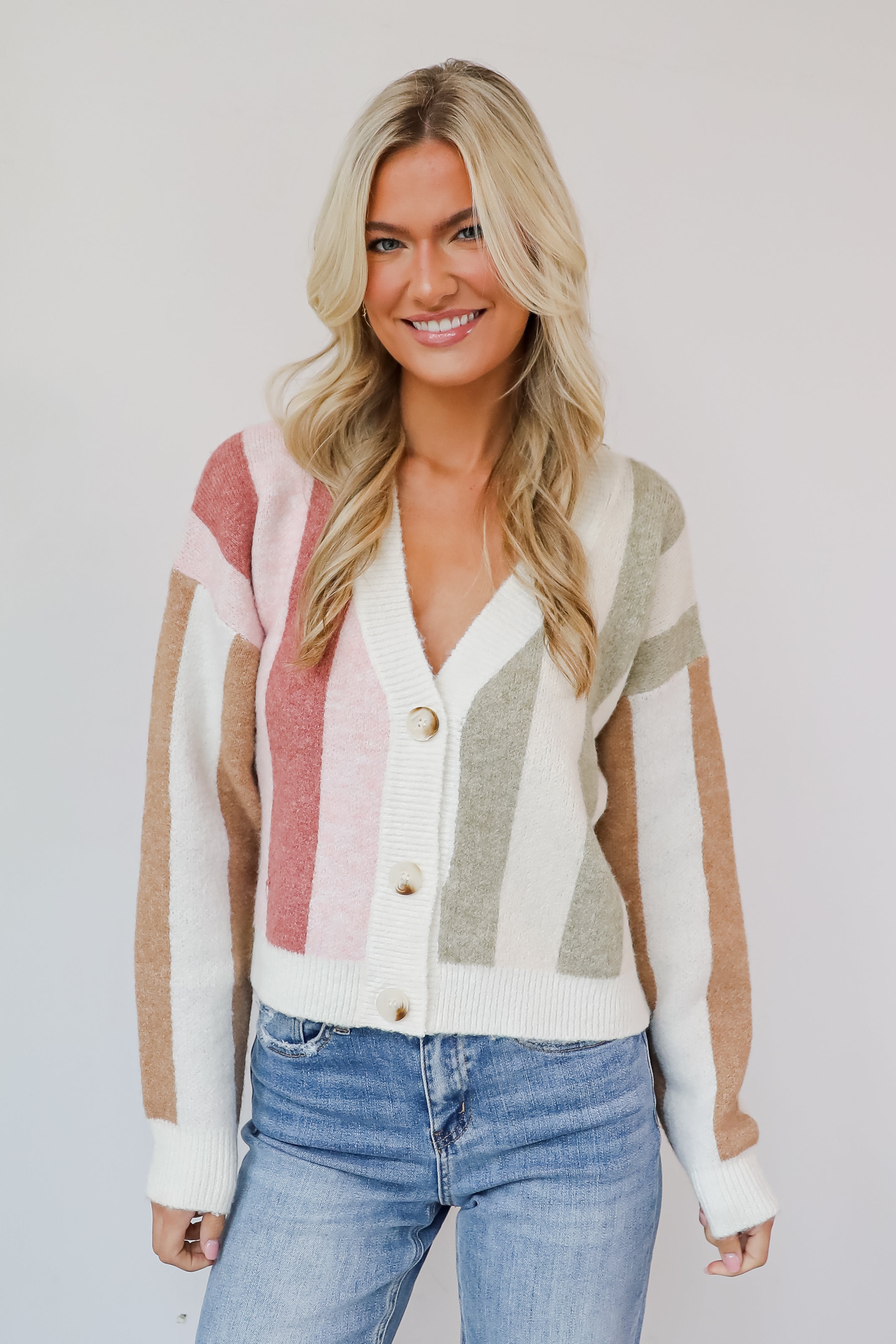Classically Cozy Striped Color Block Sweater Cardigan