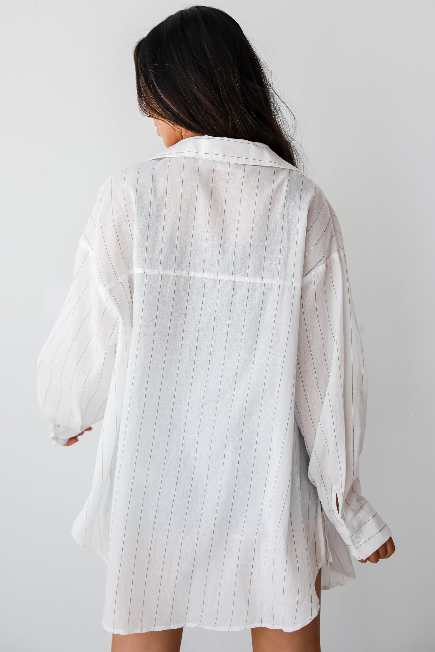 white Pinstripe Oversized Button-Up Blouse for women