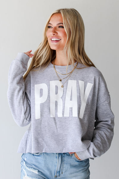 Heather Grey Pray Cropped Pullover on model