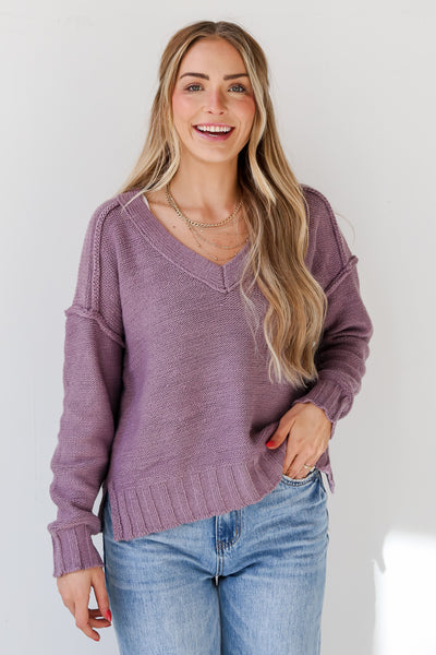 Plum Oversized Sweater front view