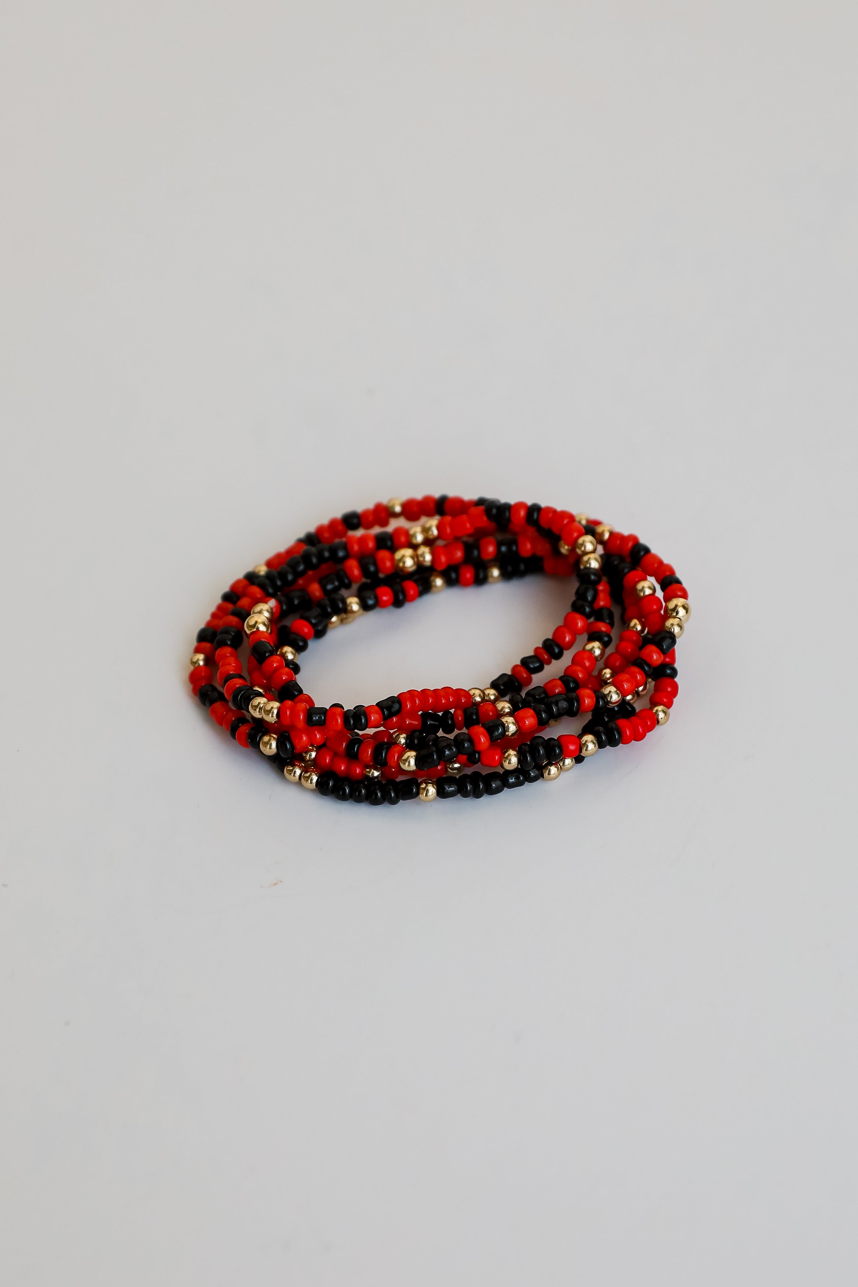 Hallie Red/Black Beaded Bracelet Set