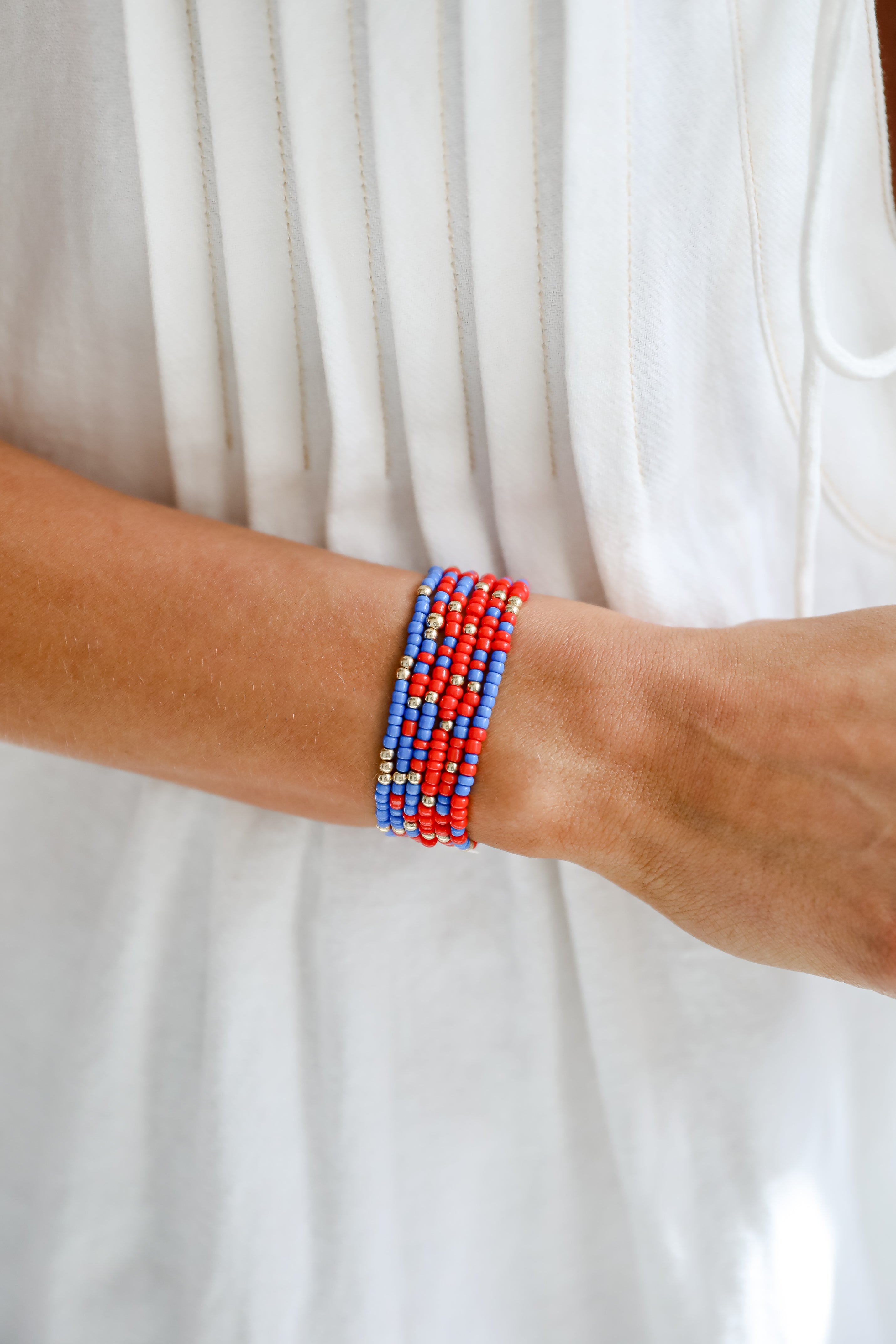Hallie Blue/Red Beaded Bracelet Set
