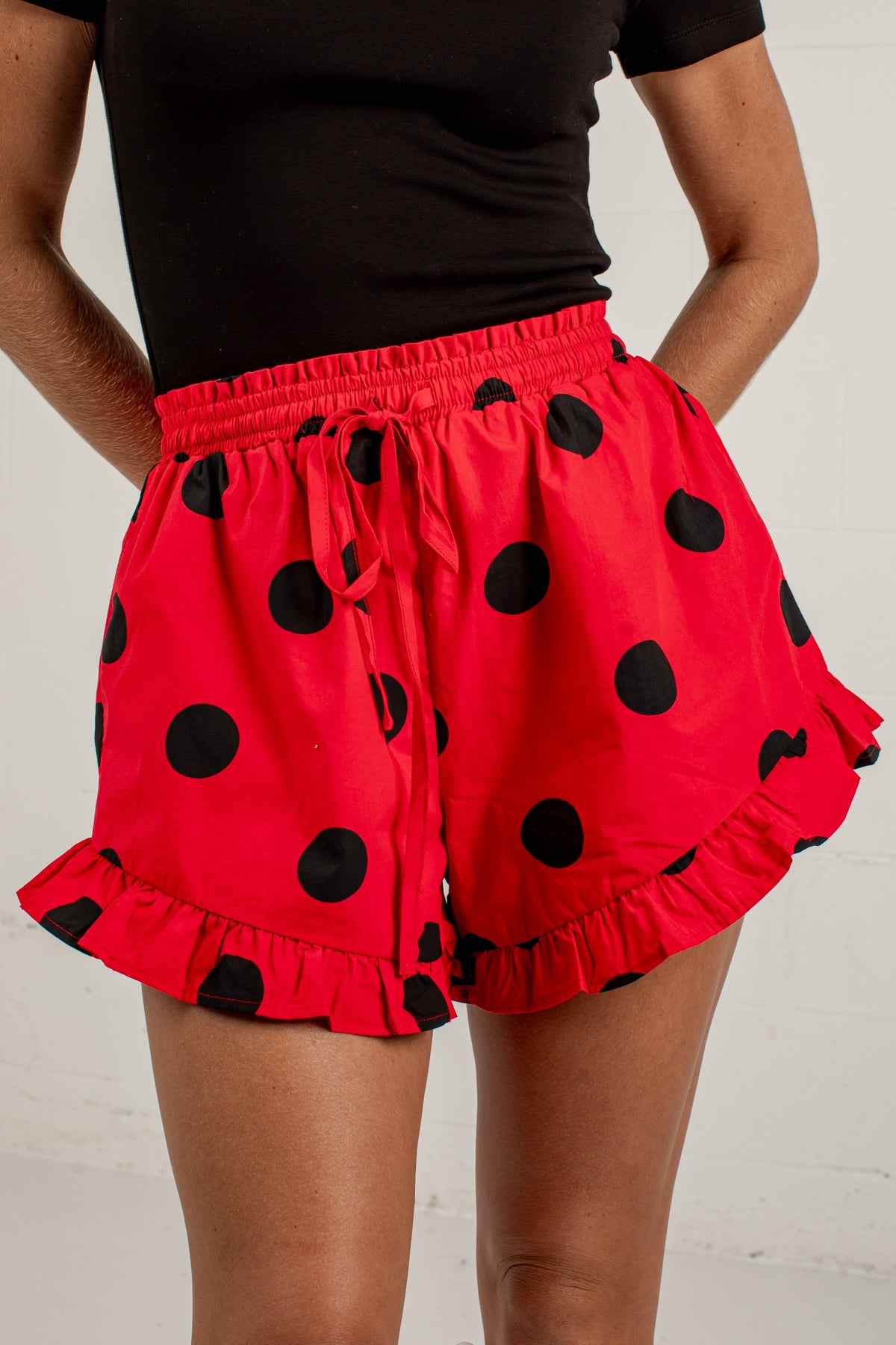 Sideline Sweetheart Polka Dot Red Shorts