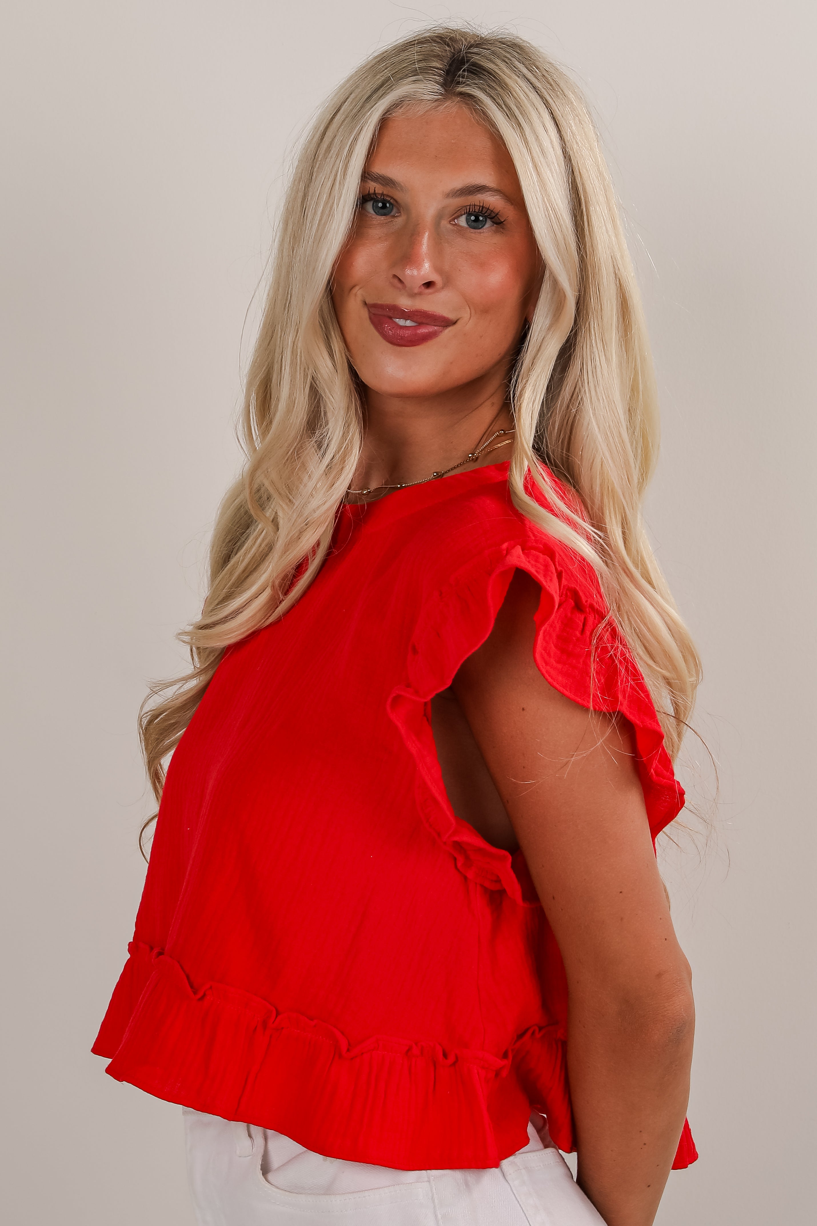 United In Love Linen Ruffle Blouse