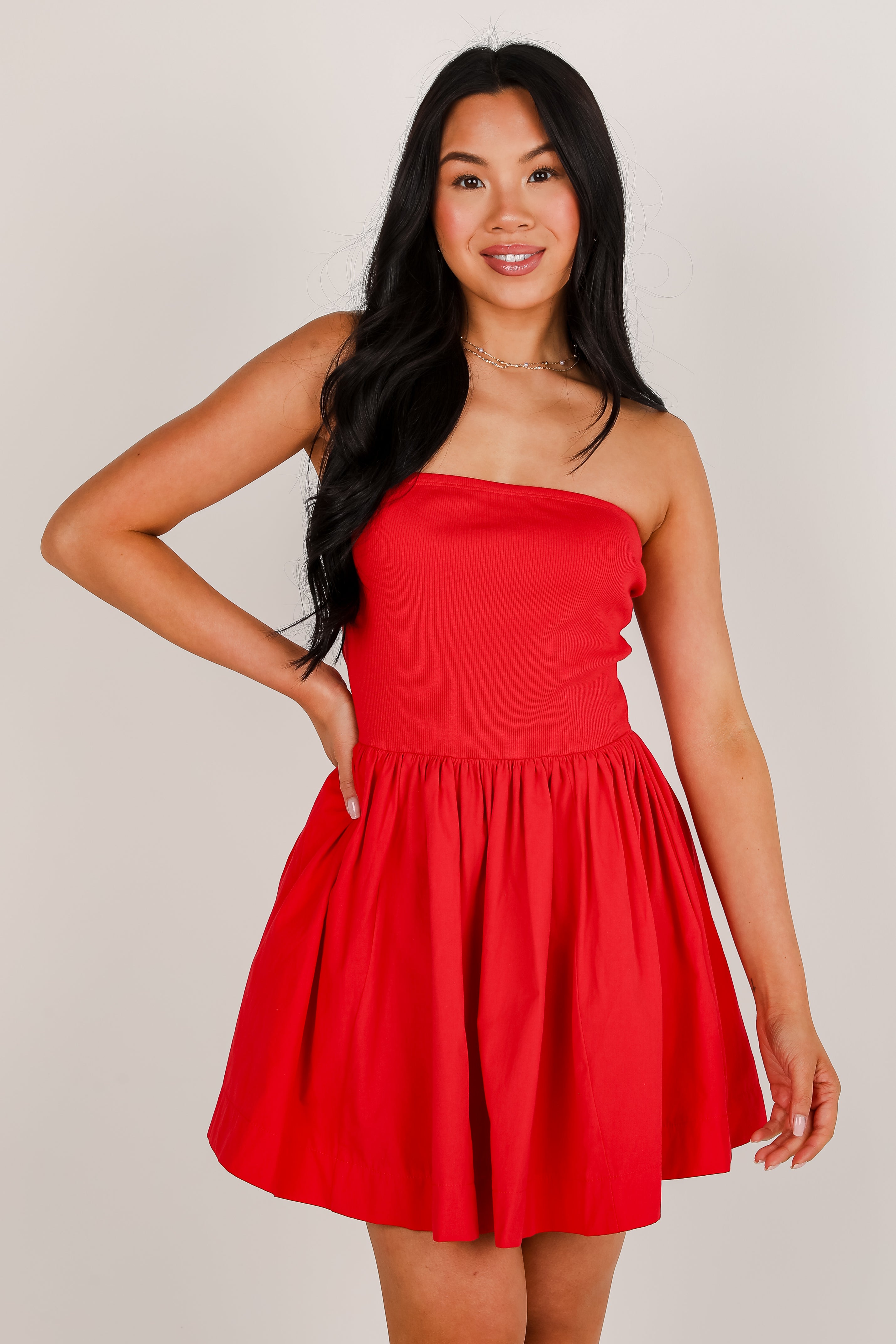 Off To The Fireworks Red Contrast Strapless Mini Dress