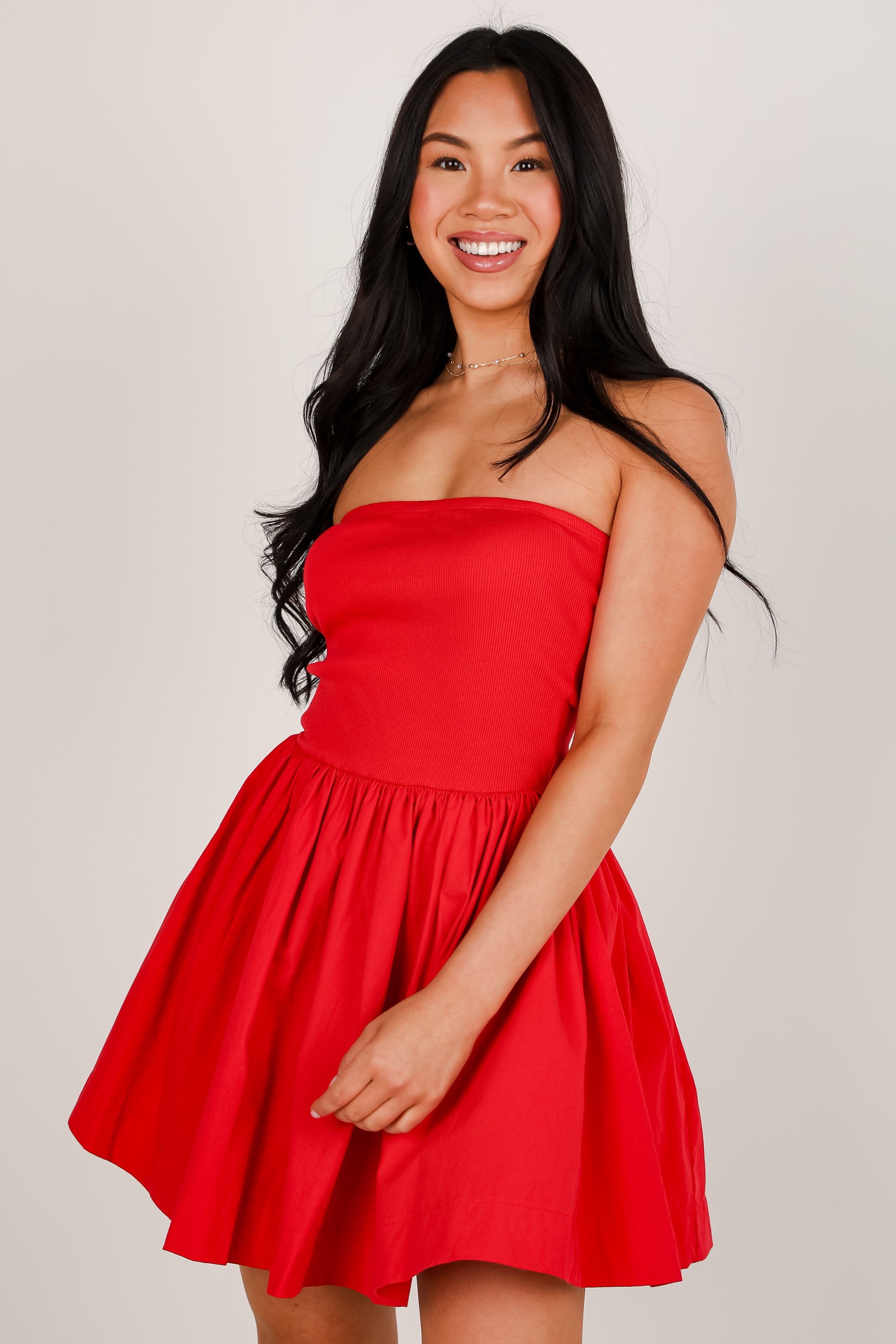 Off To The Fireworks Red Contrast Strapless Mini Dress