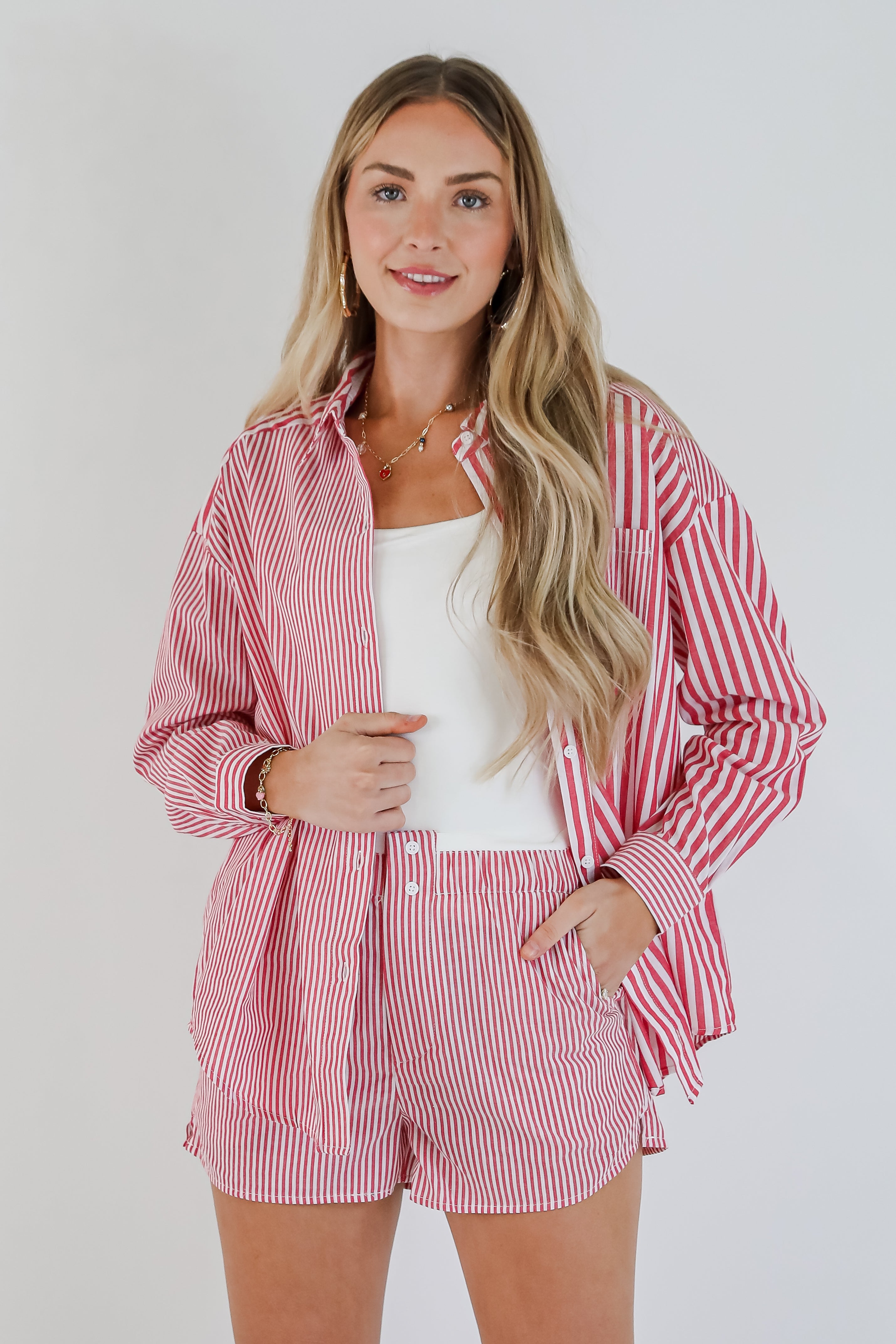 Do Not Disturb Striped Button-Up Blouse