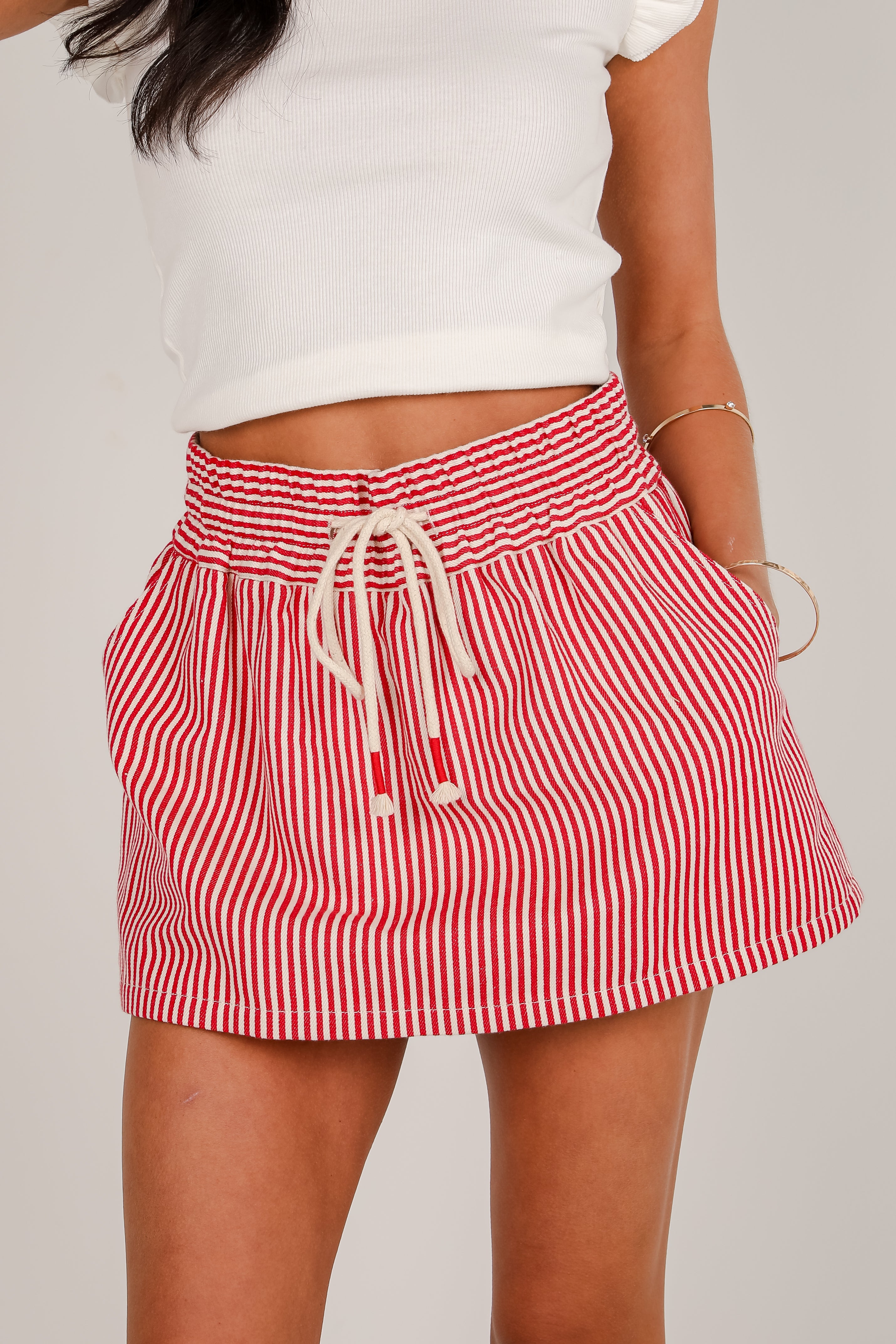 Born To Be Free Red Striped Skort