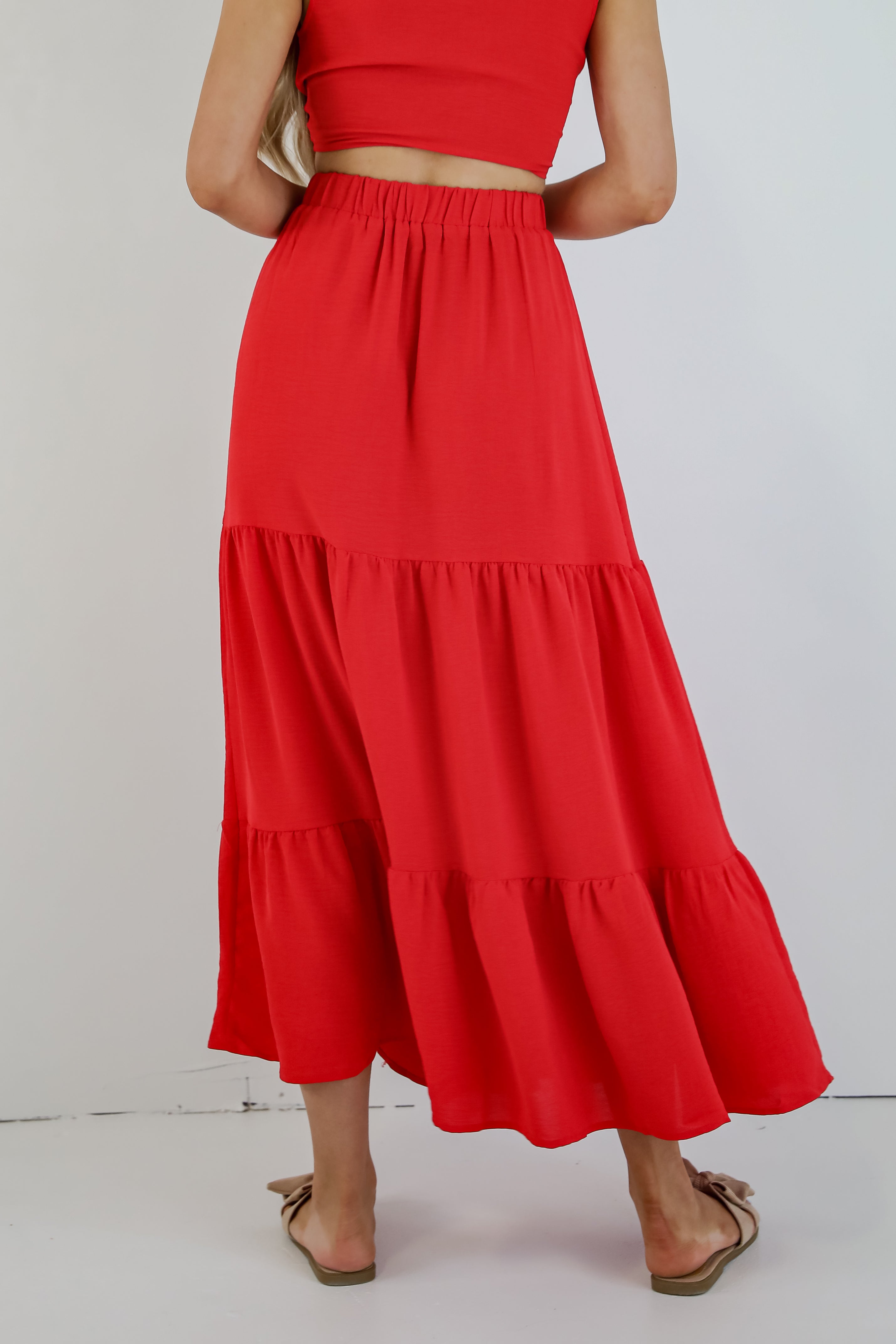 Wave Of Liberty Red Tiered Maxi Skirt