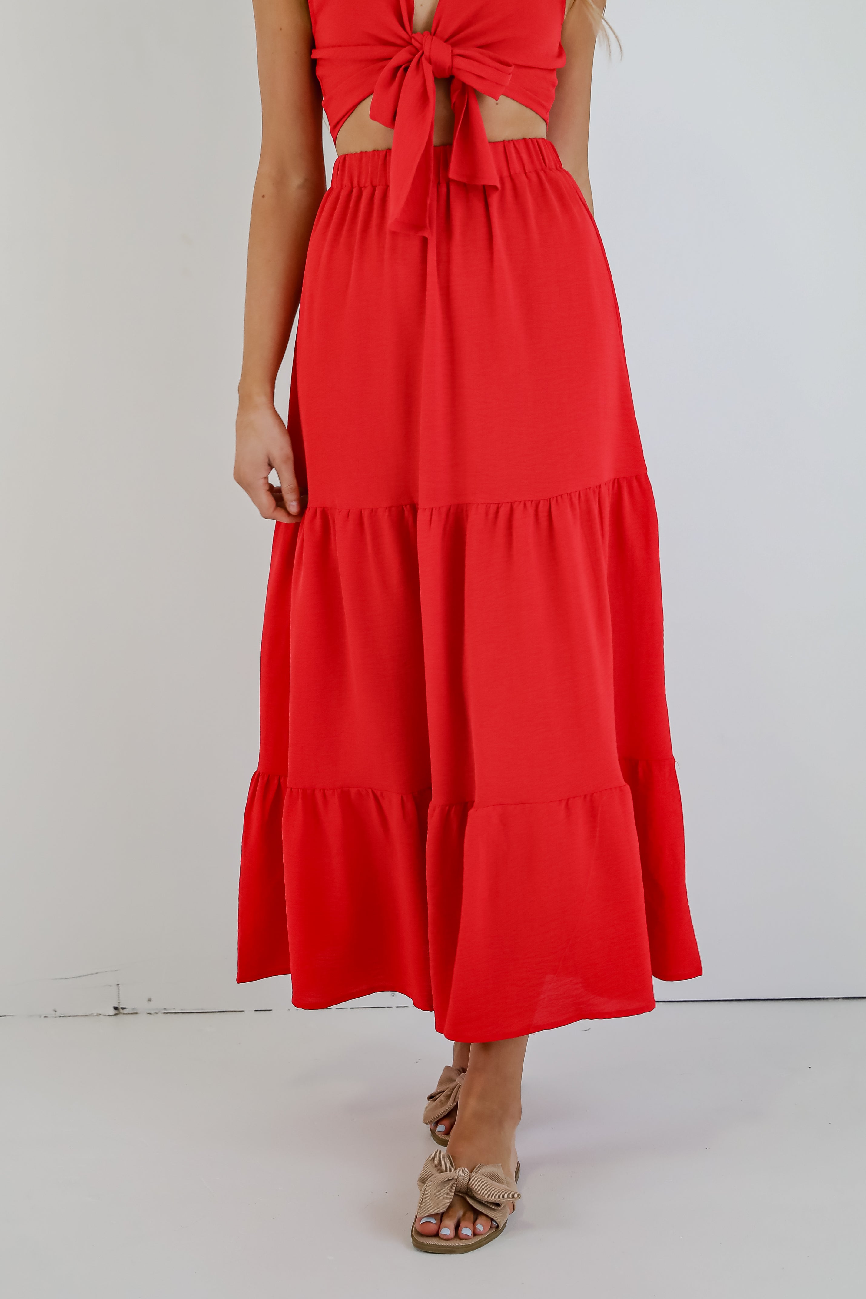 Wave Of Liberty Red Tiered Maxi Skirt