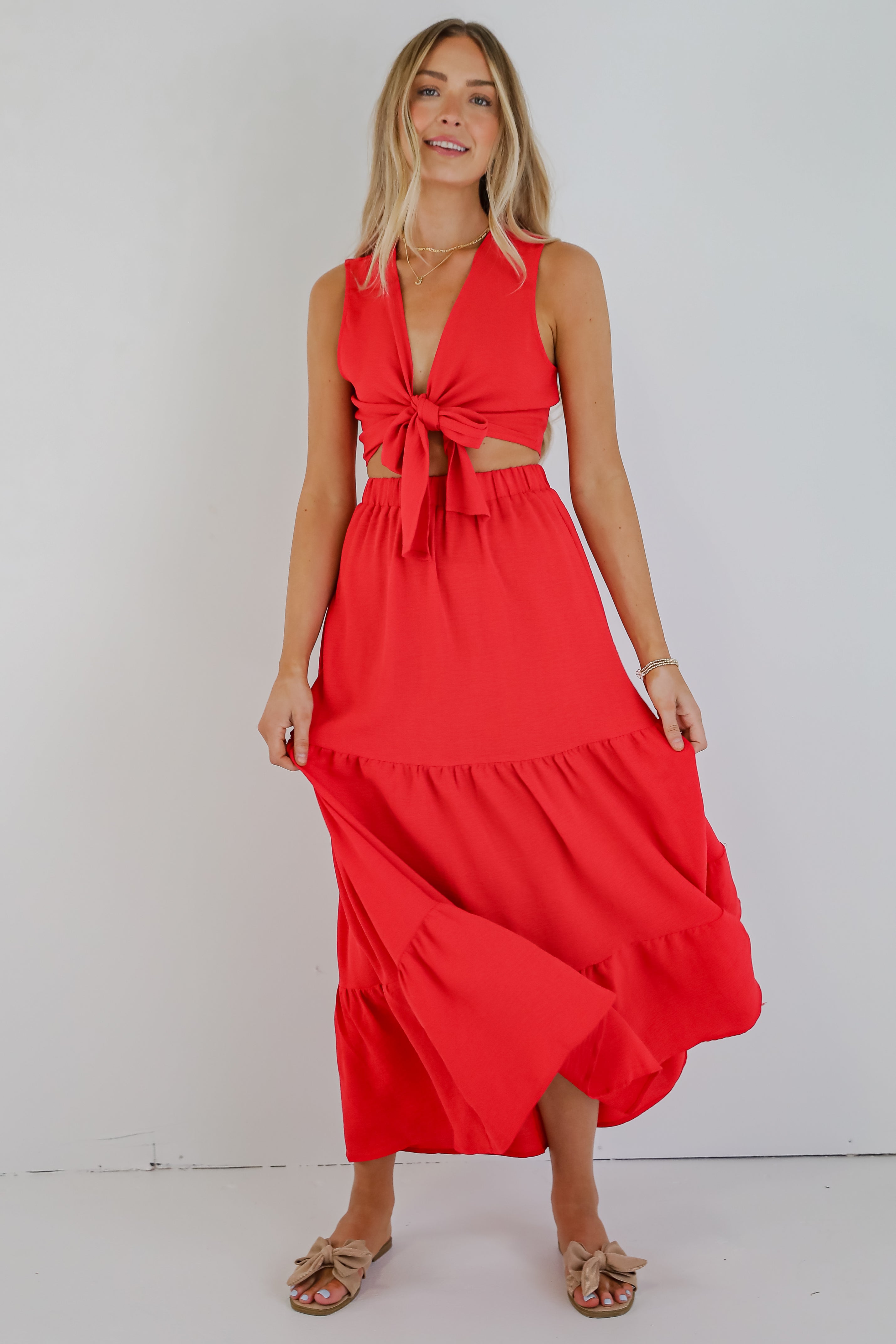 Wave Of Liberty Red Tiered Maxi Skirt