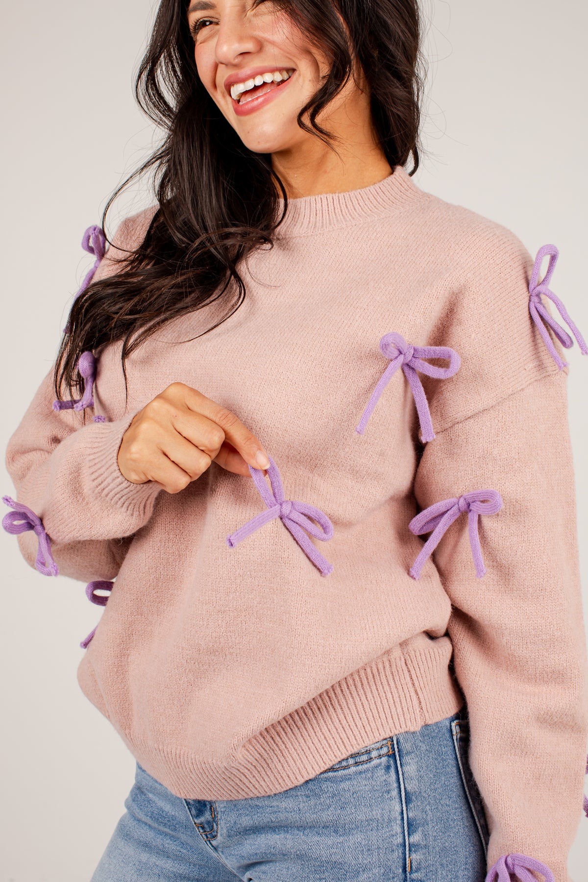 Bow Accent Mauve Knit Sweater