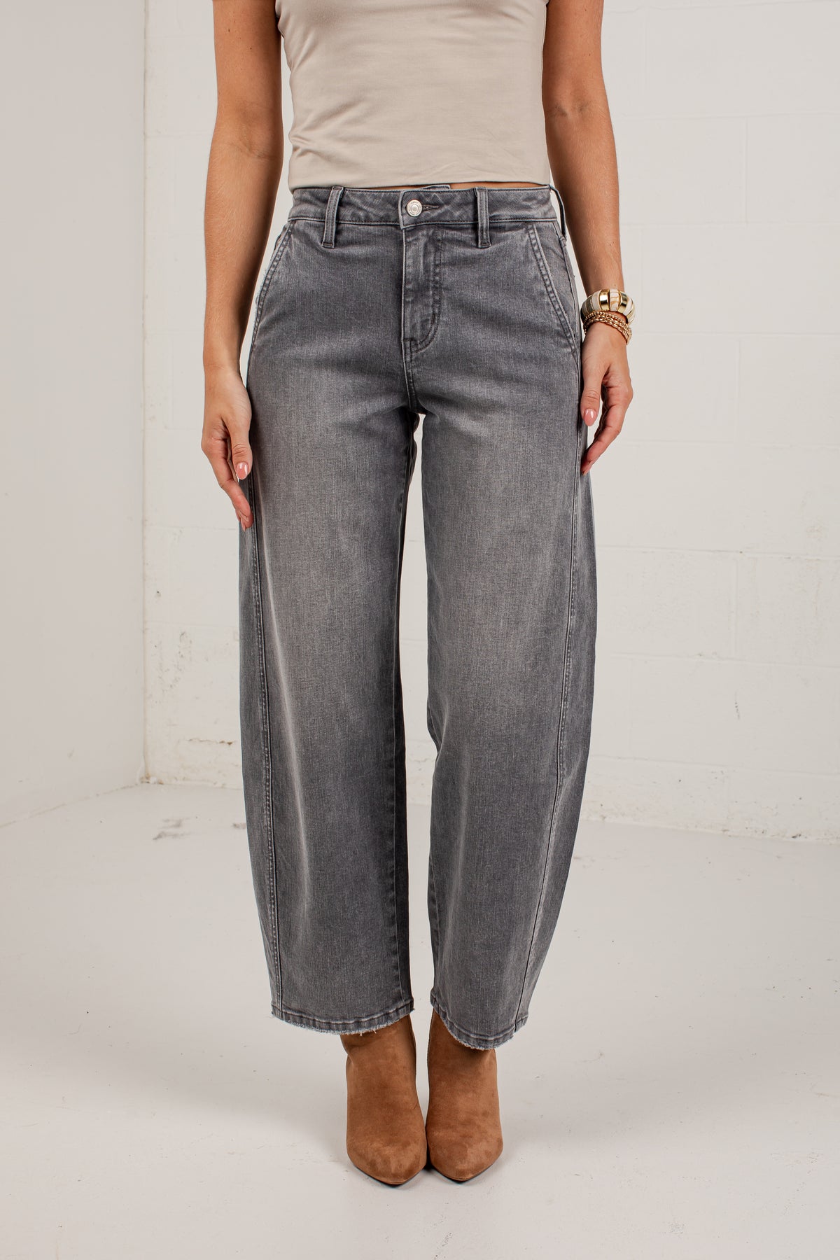 Emily Grey High Rise Wide Leg Jeans