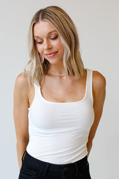 white Ribbed Bodysuit front view