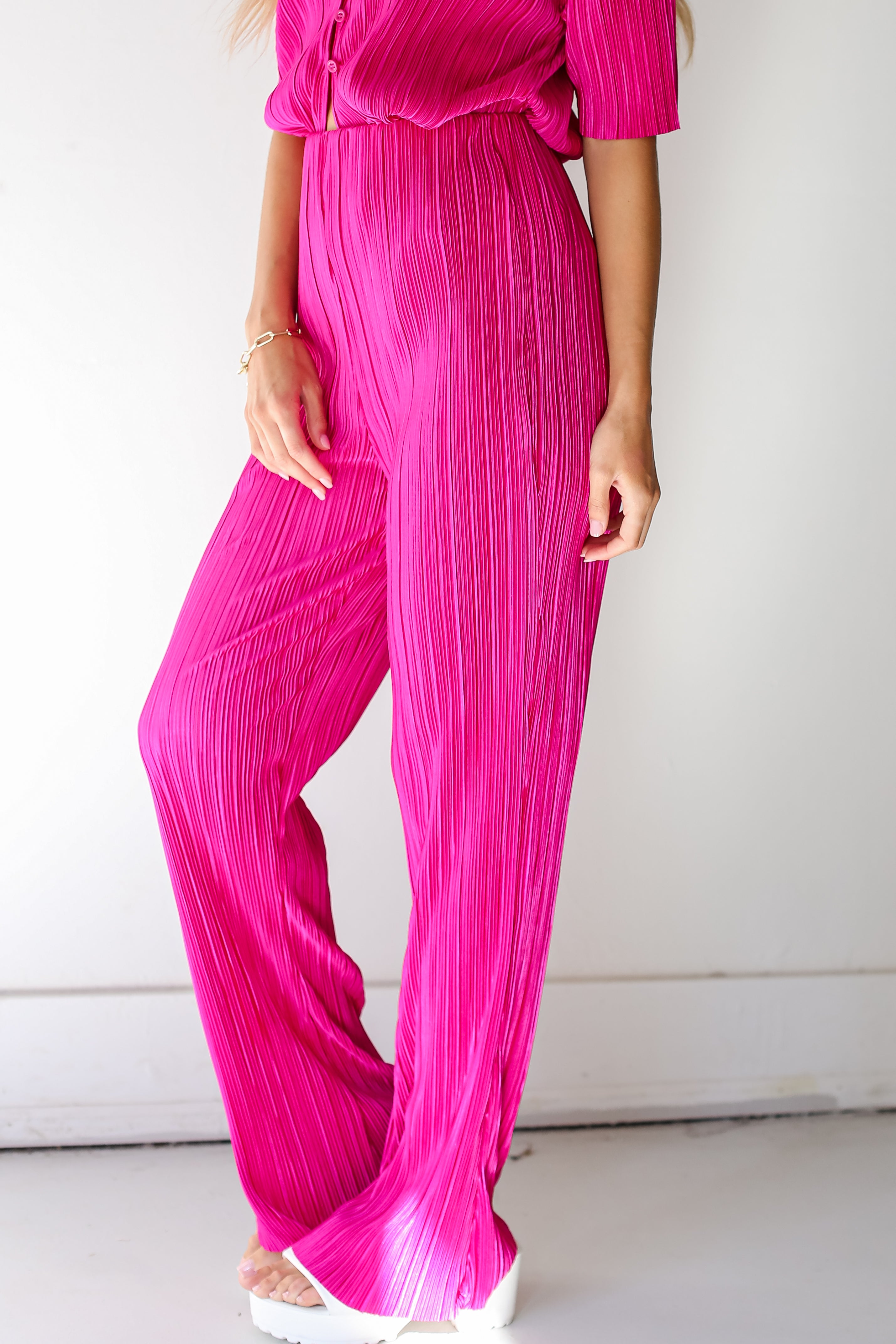 pink Plisse Satin Pants side view