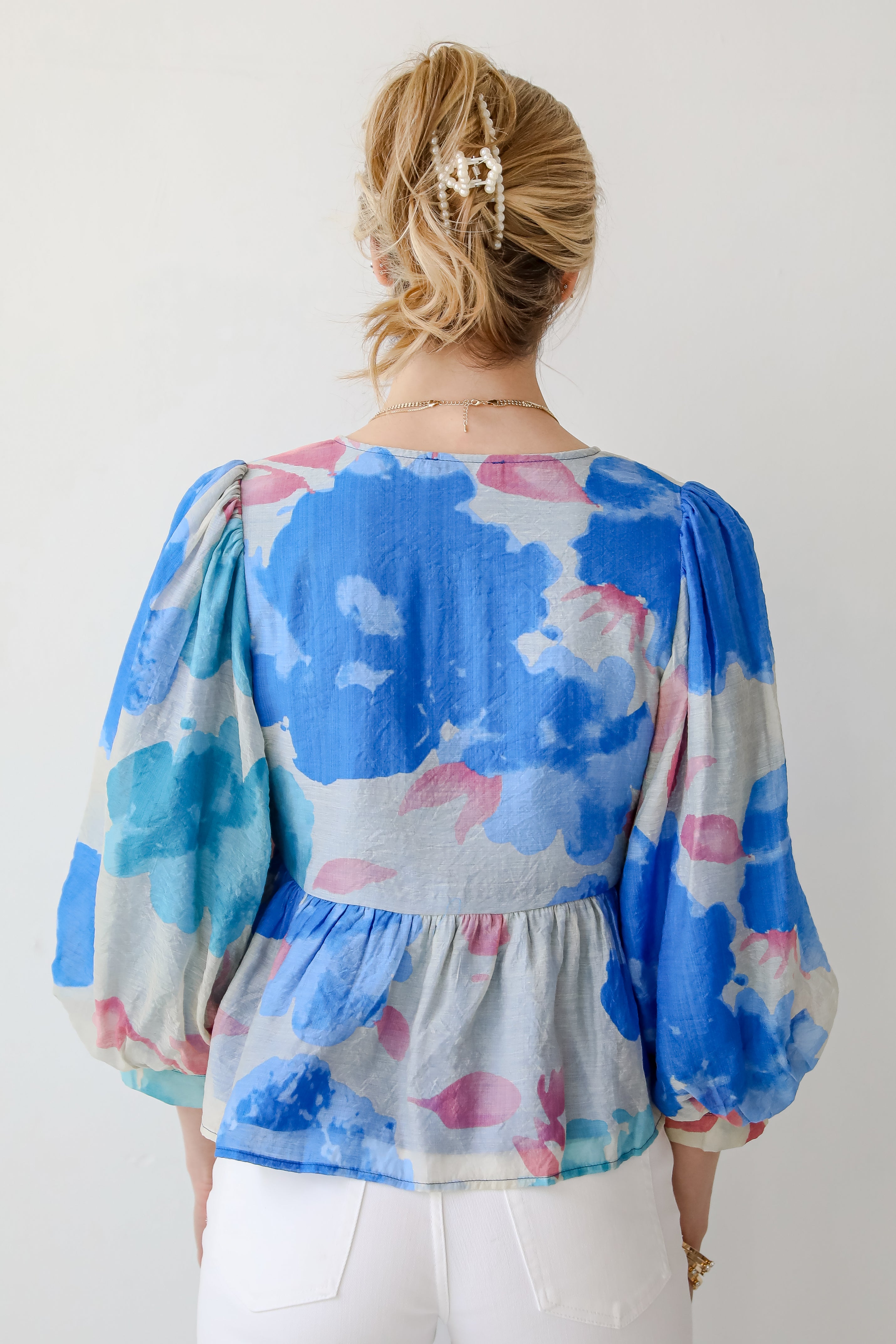 Just My Type Royal Blue Floral Bow Blouse