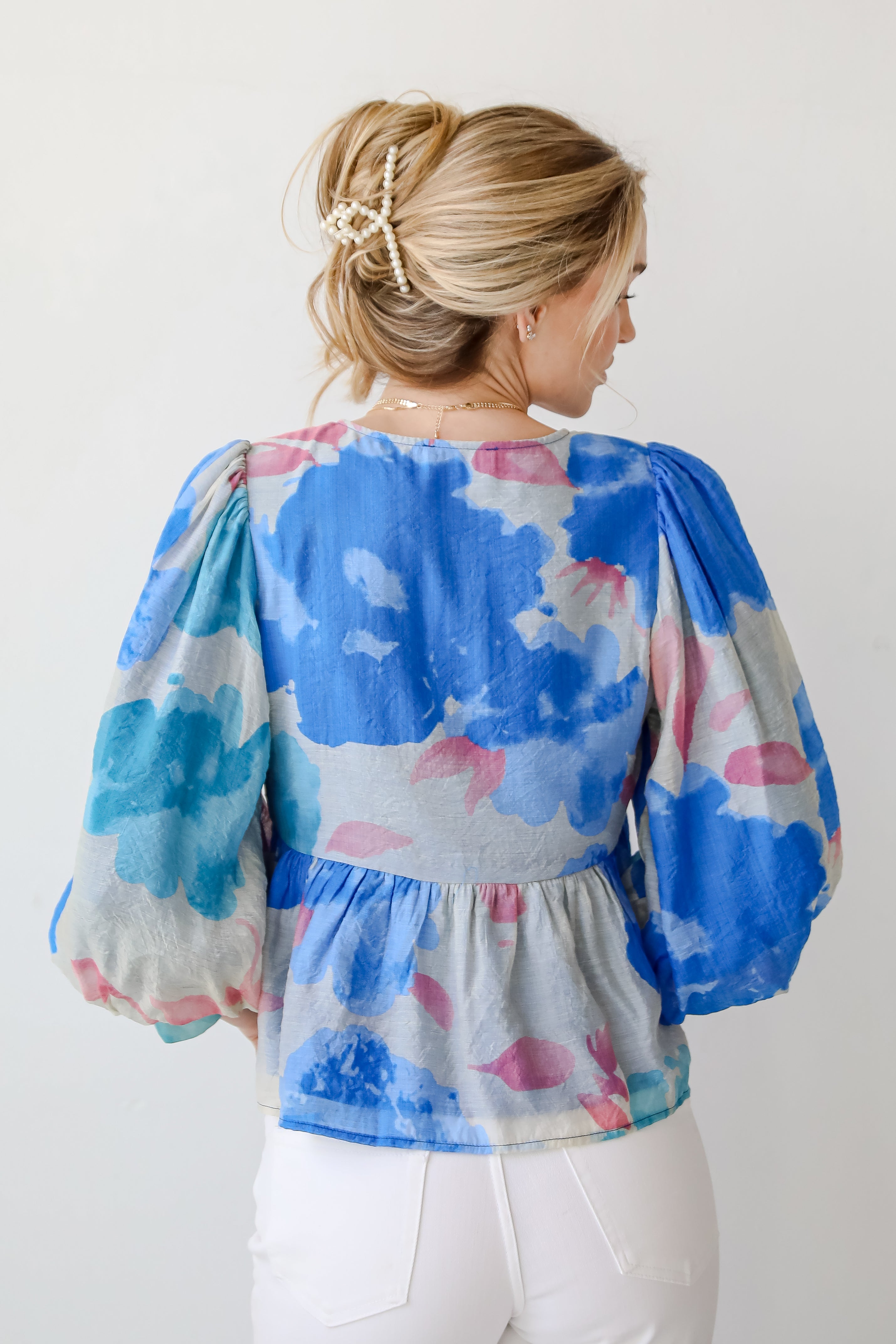 Just My Type Royal Blue Floral Bow Blouse