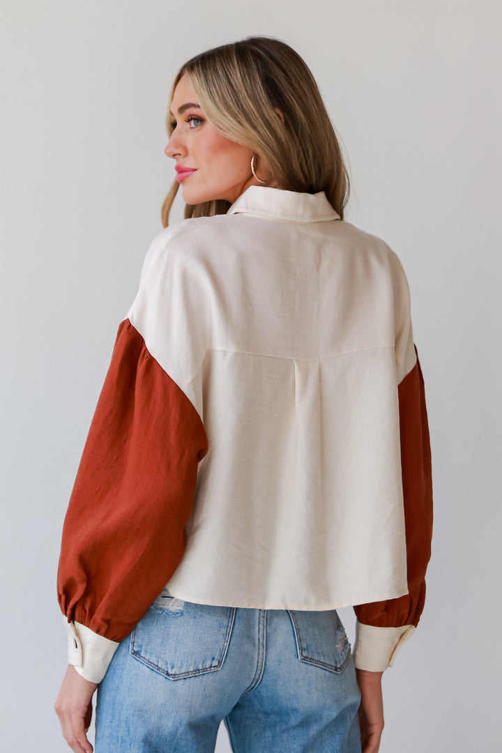 Ivory Color Block Corduroy Button-Up Top back view