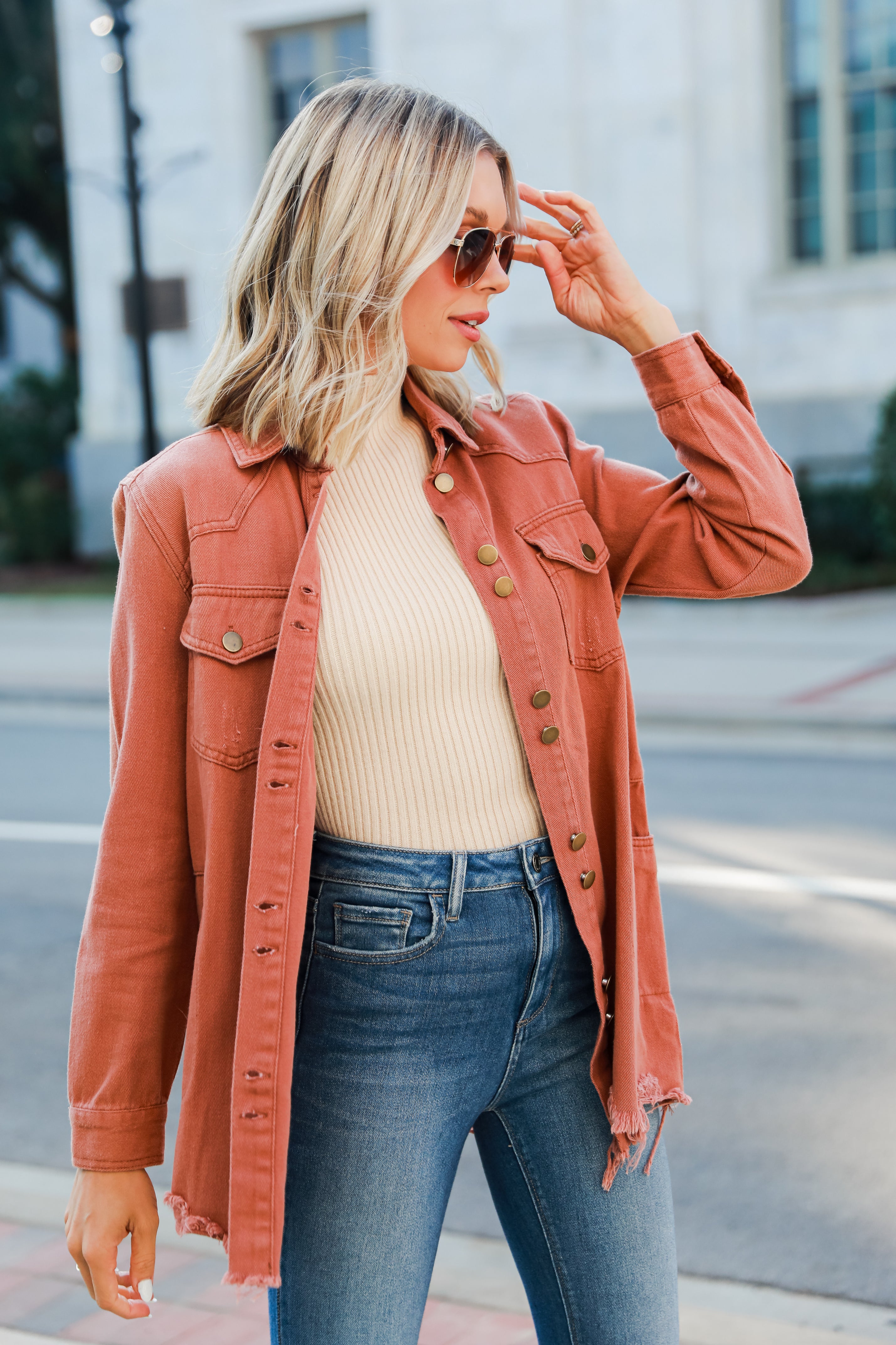 rust Distressed Denim Jacket