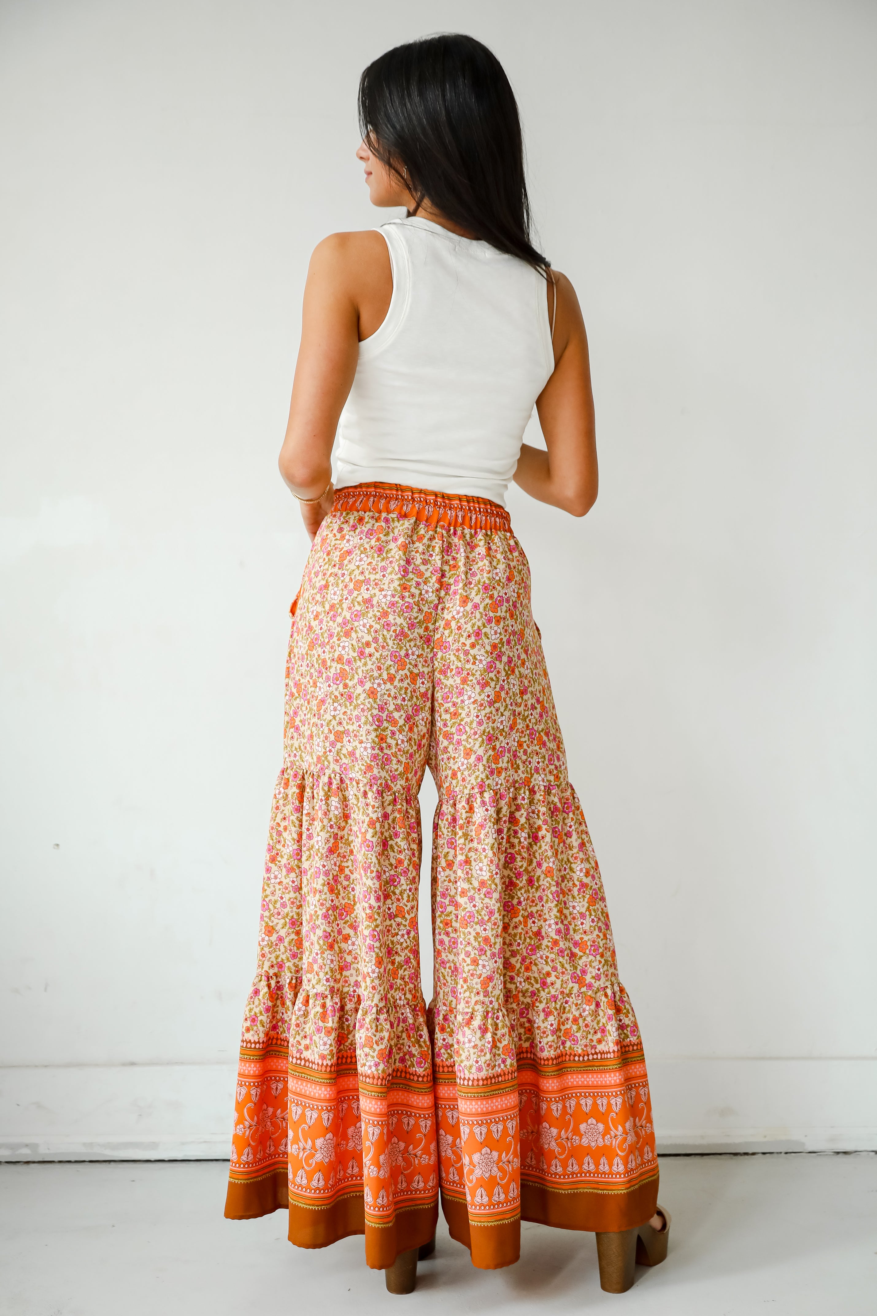 Trendsetting Choice Rust Floral Tiered Wide Leg Pants