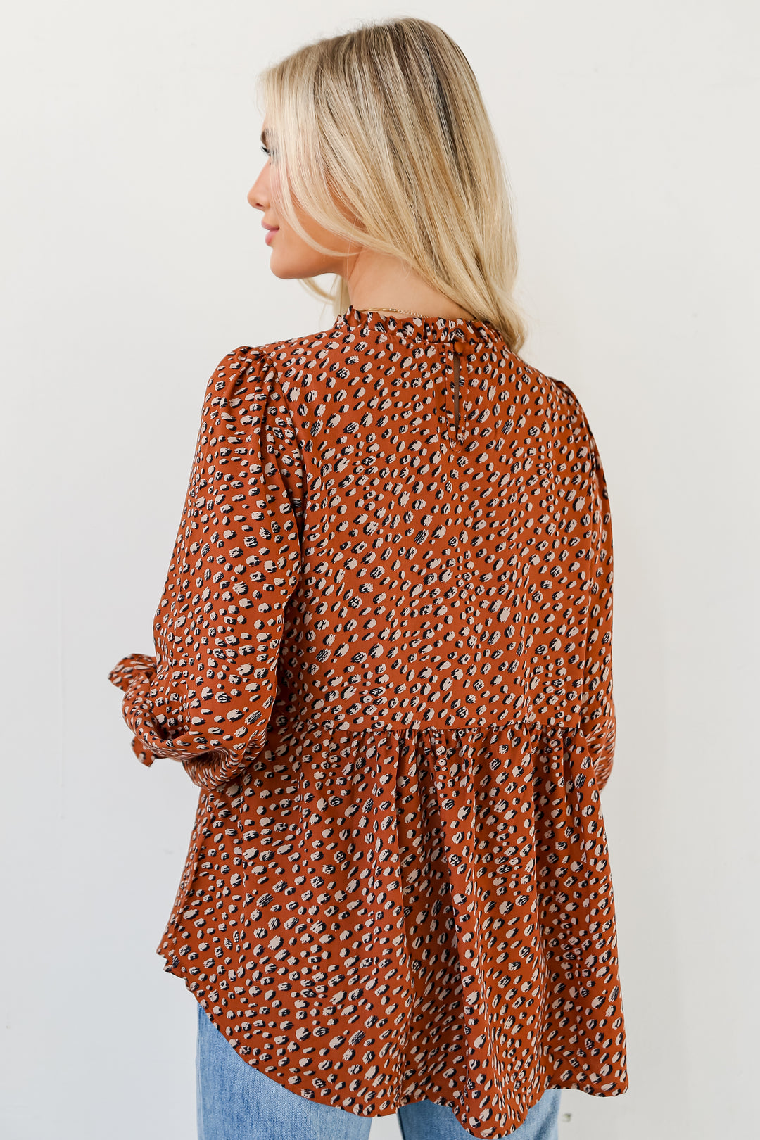 Brown Spotted Babydoll Blouse back view