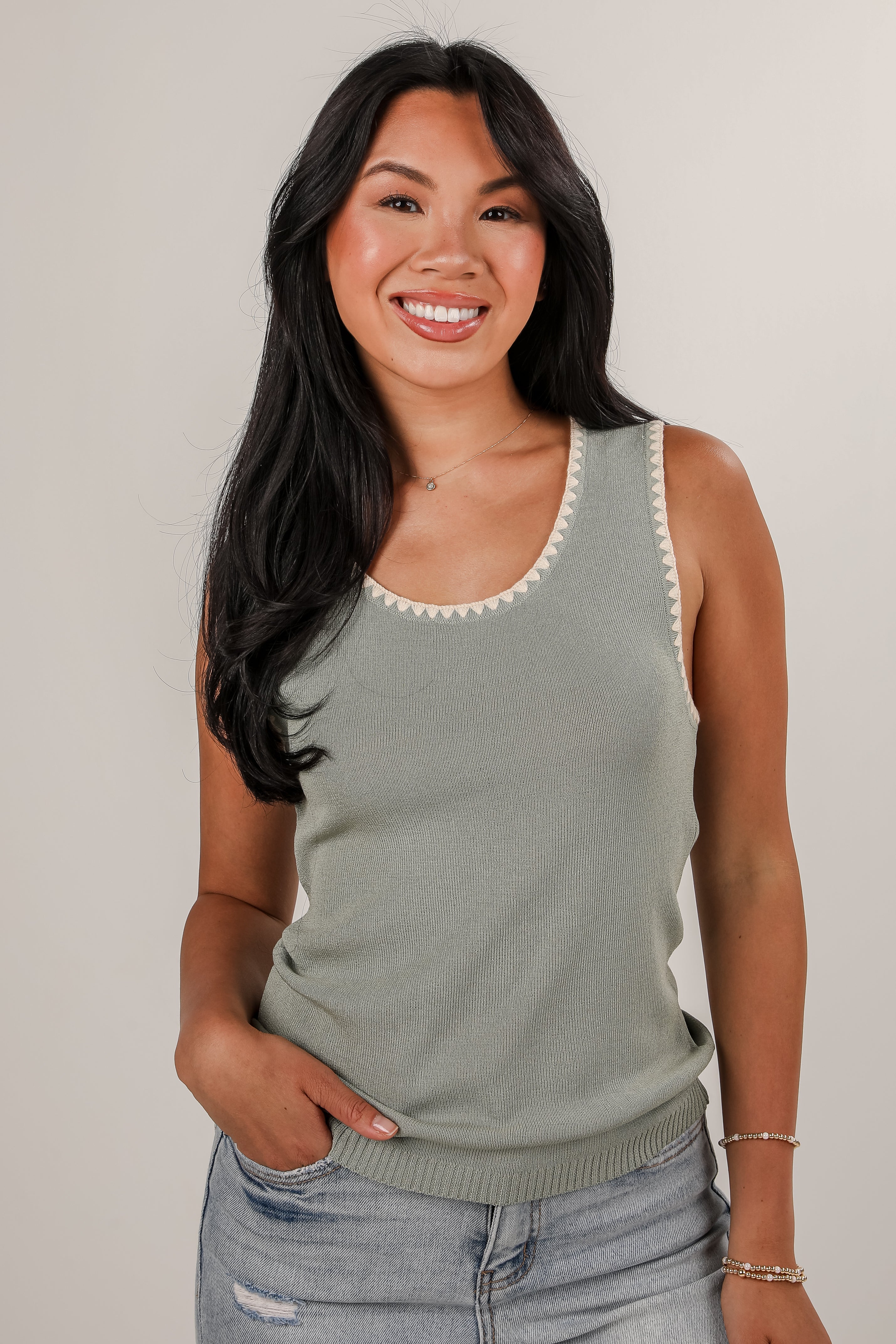 Close Connections Sage Knit Tank