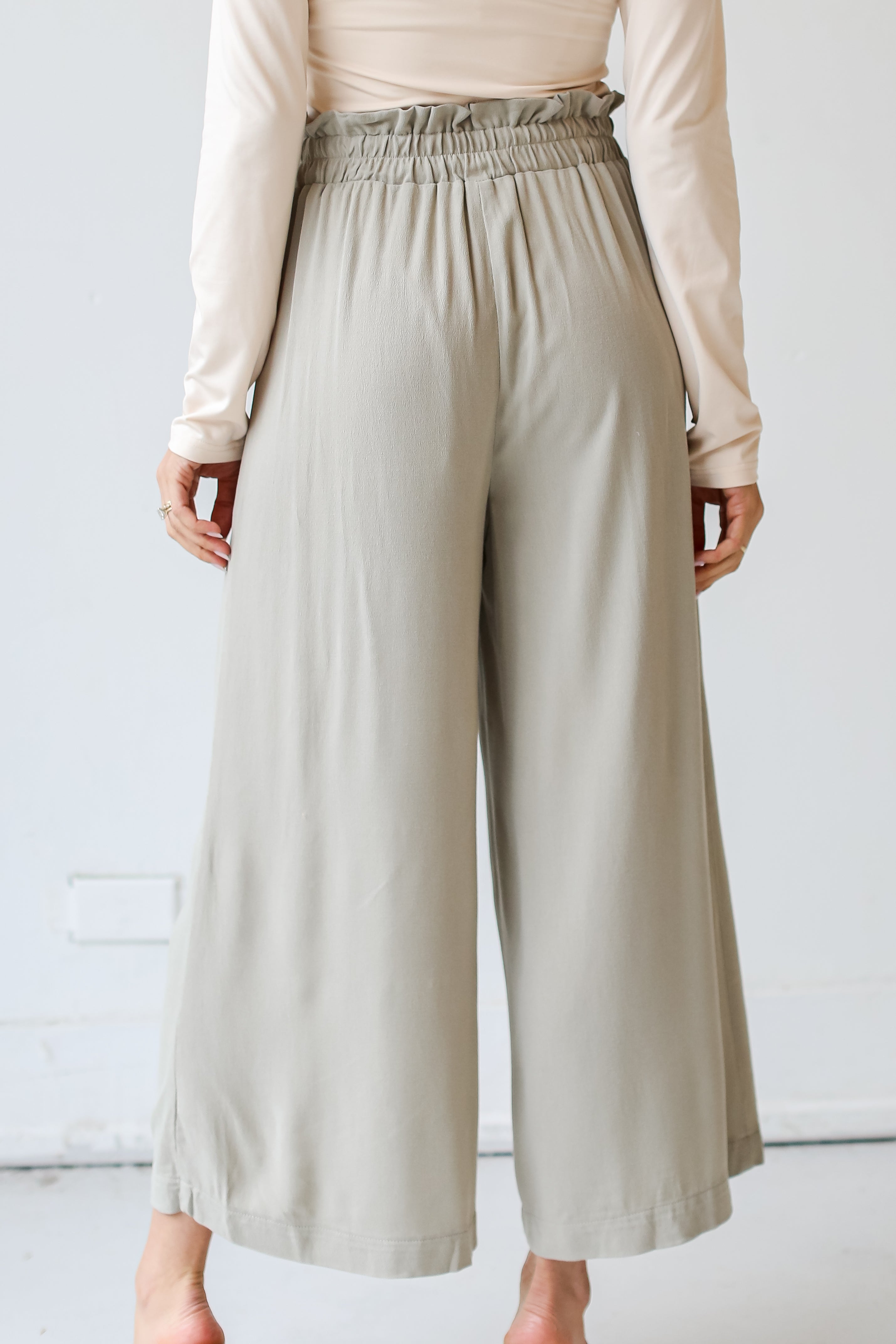sage Paperbag Waist Pants back view