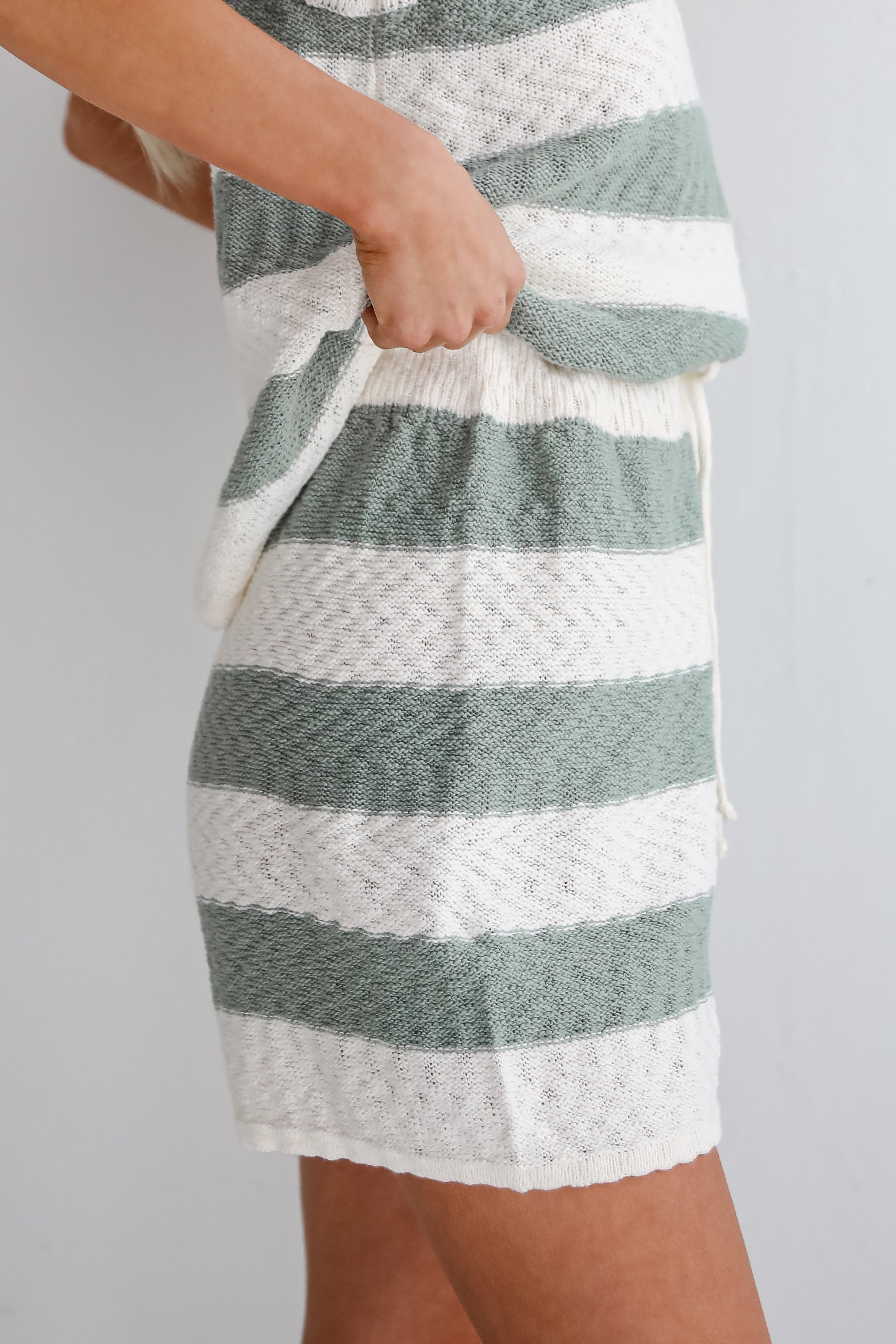 Intentionally Breezy Sage Striped Knit Shorts