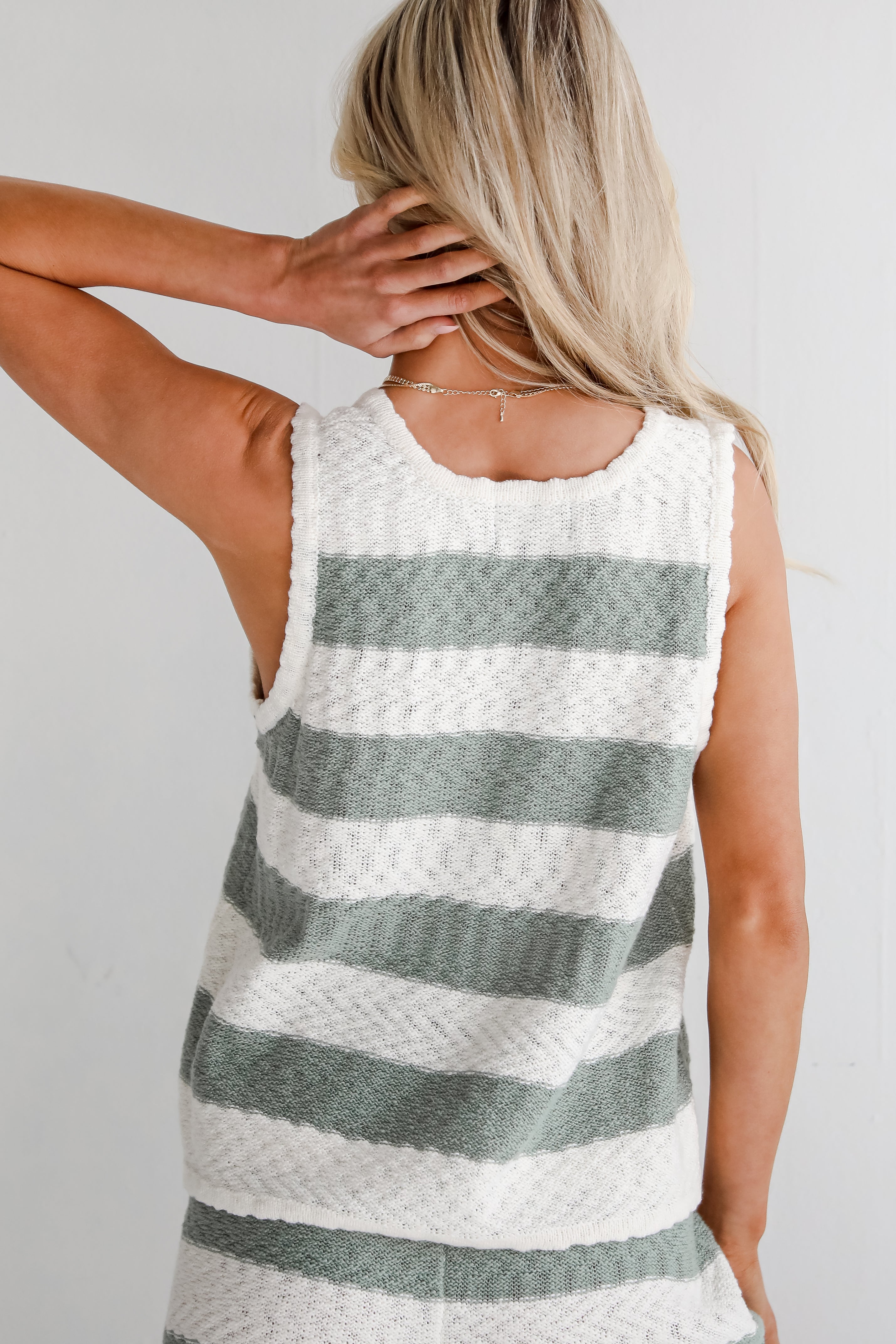 Intentionally Breezy Sage Striped Knit Tank