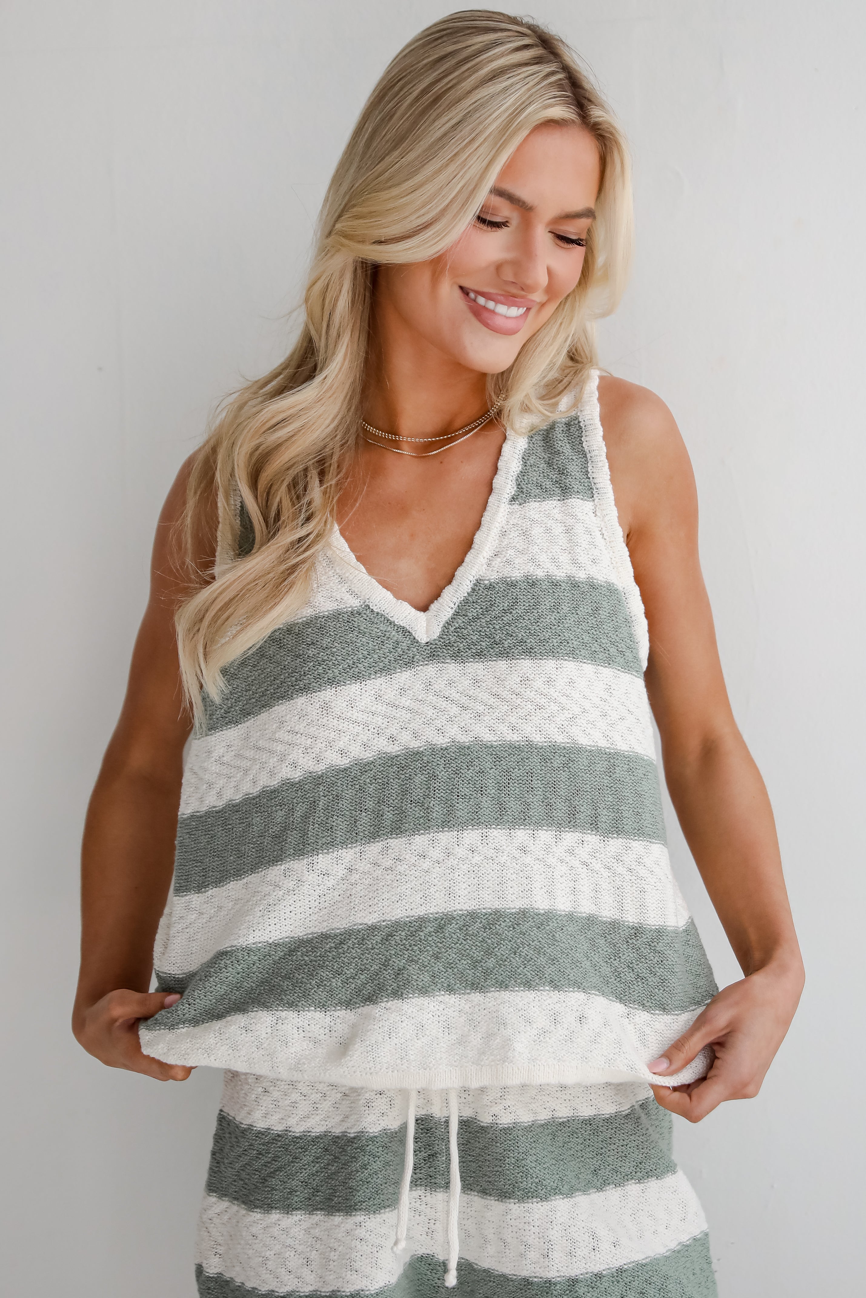 Intentionally Breezy Sage Striped Knit Tank