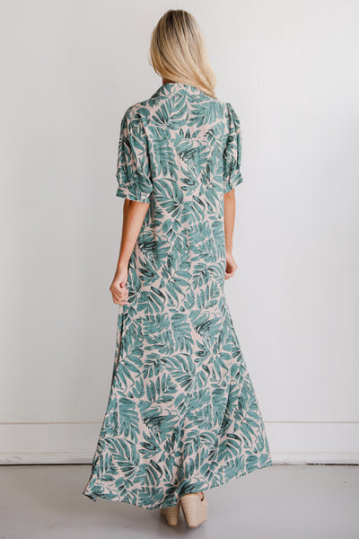 womens Sage Leaf Print Maxi Dress