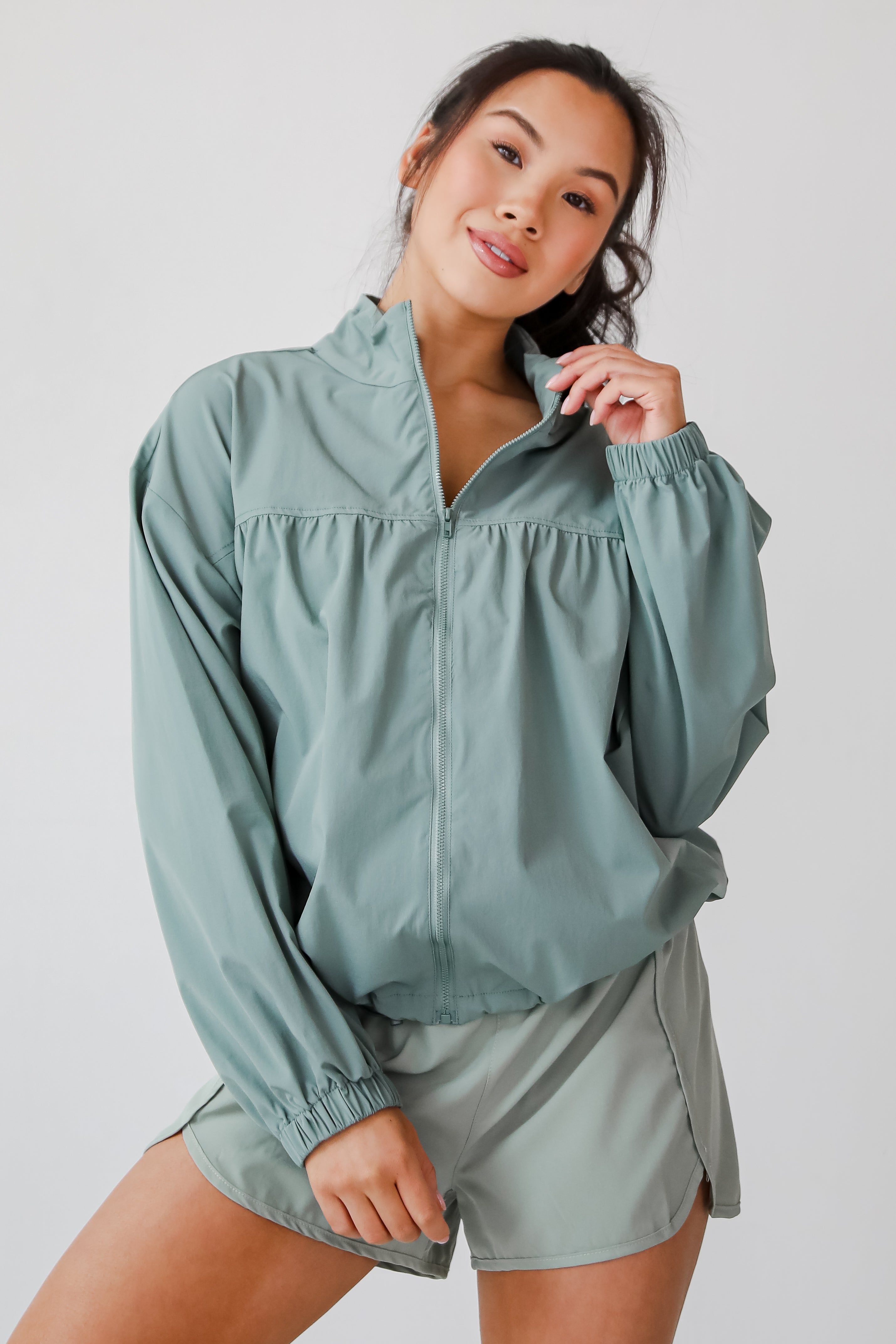 On The Daily Sage Athletic Windbreaker Jacket