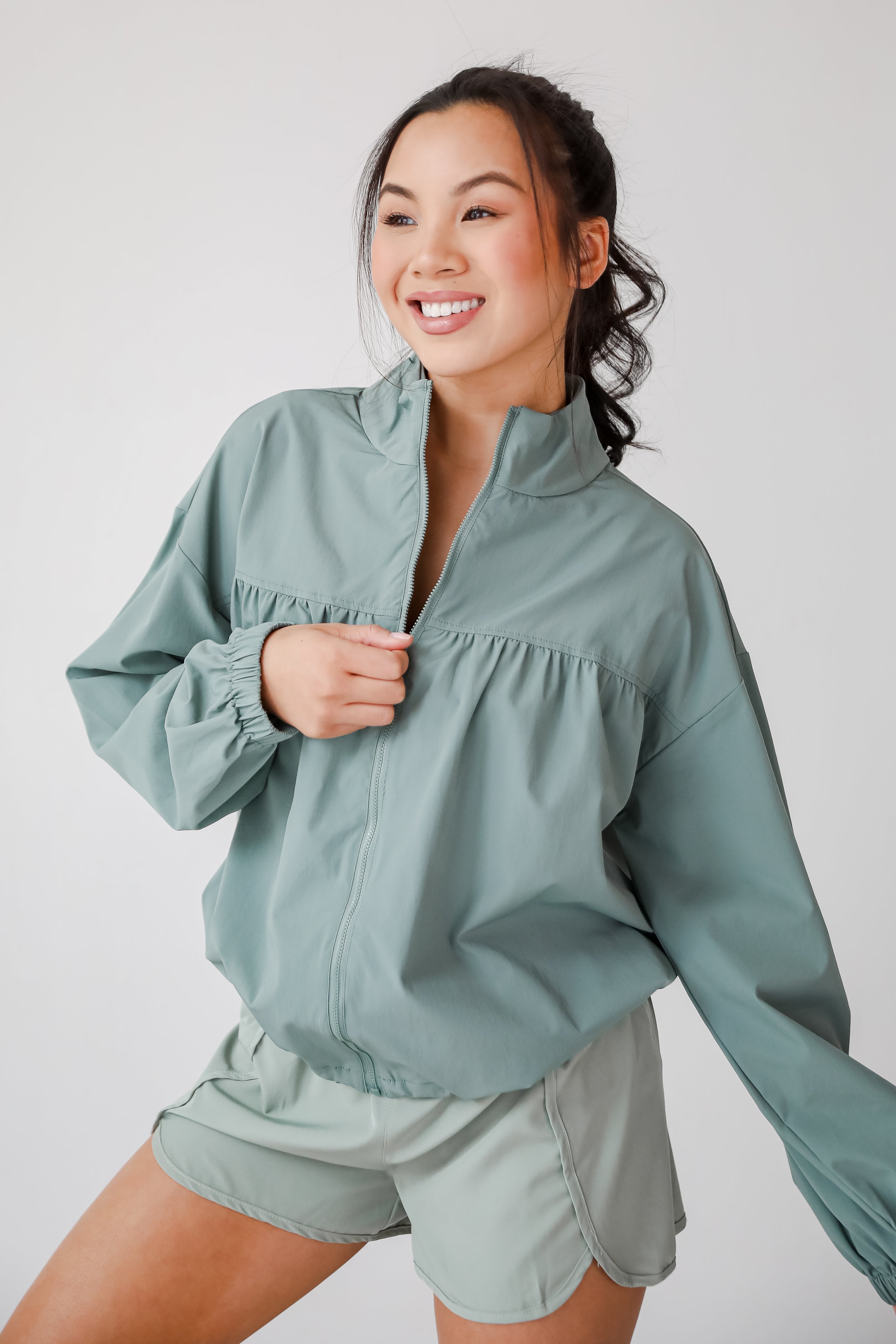 On The Daily Sage Athletic Windbreaker Jacket