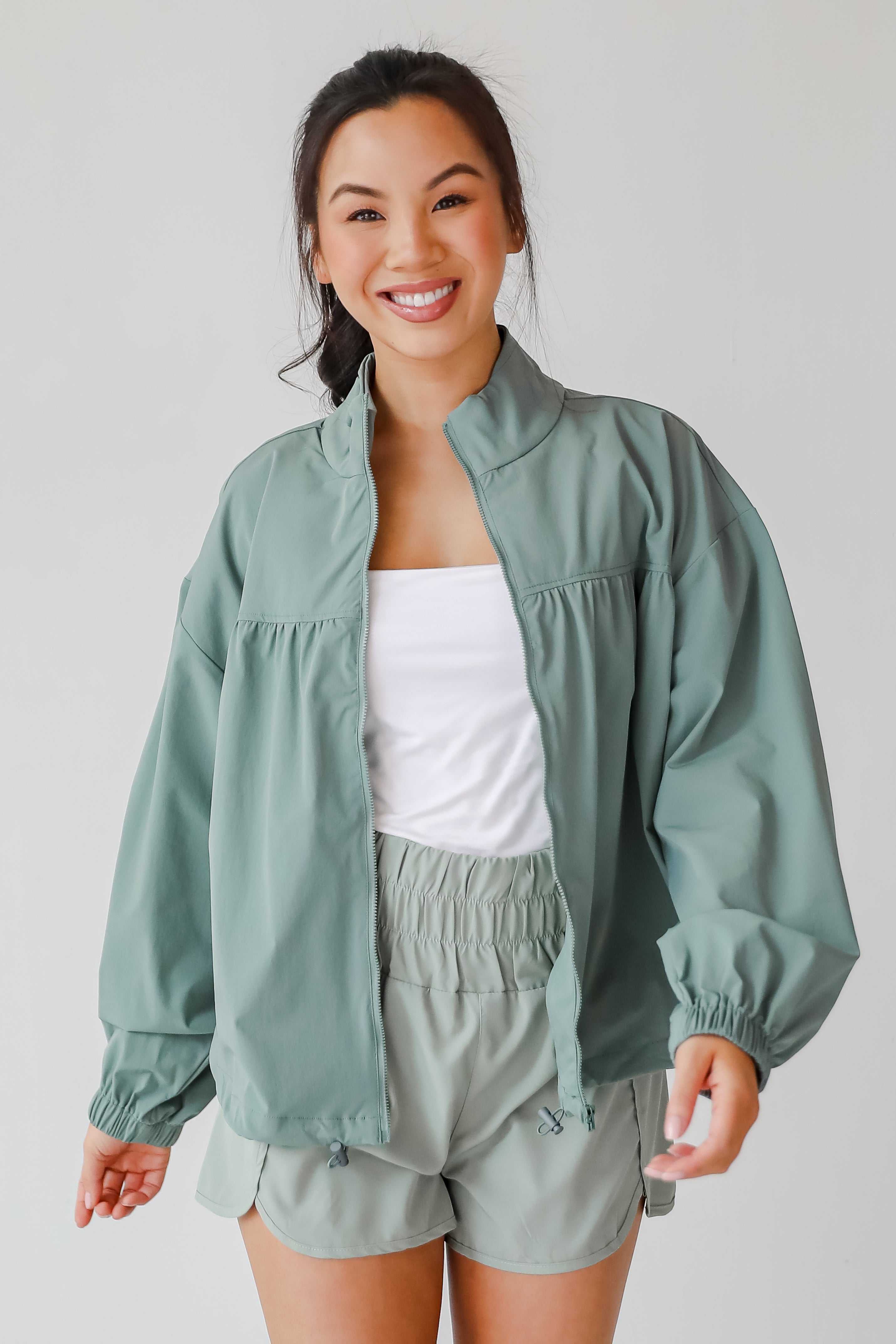 On The Daily Sage Athletic Windbreaker Jacket