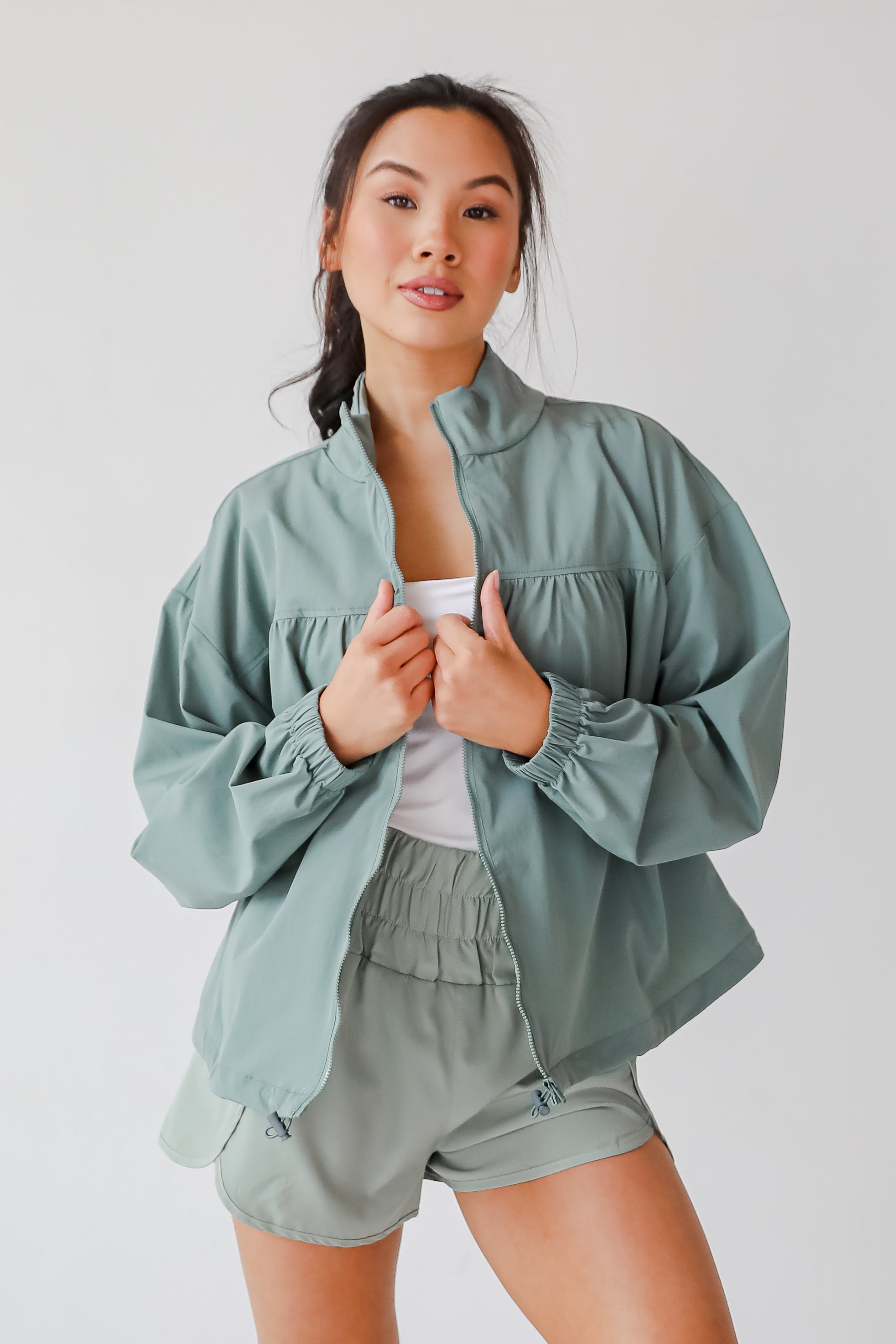 On The Daily Sage Athletic Windbreaker Jacket