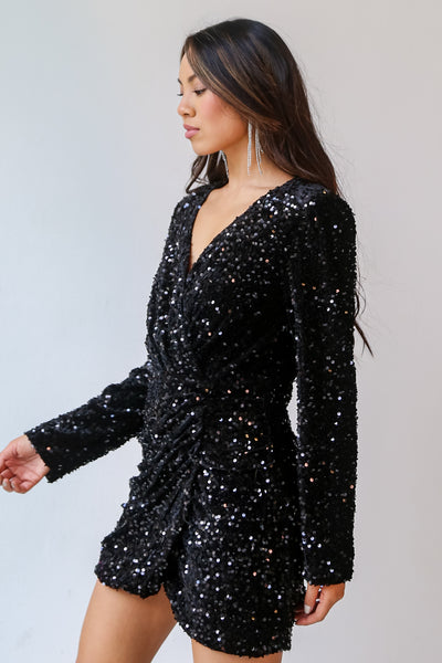 sparkly black Velvet Sequin Mini Dress