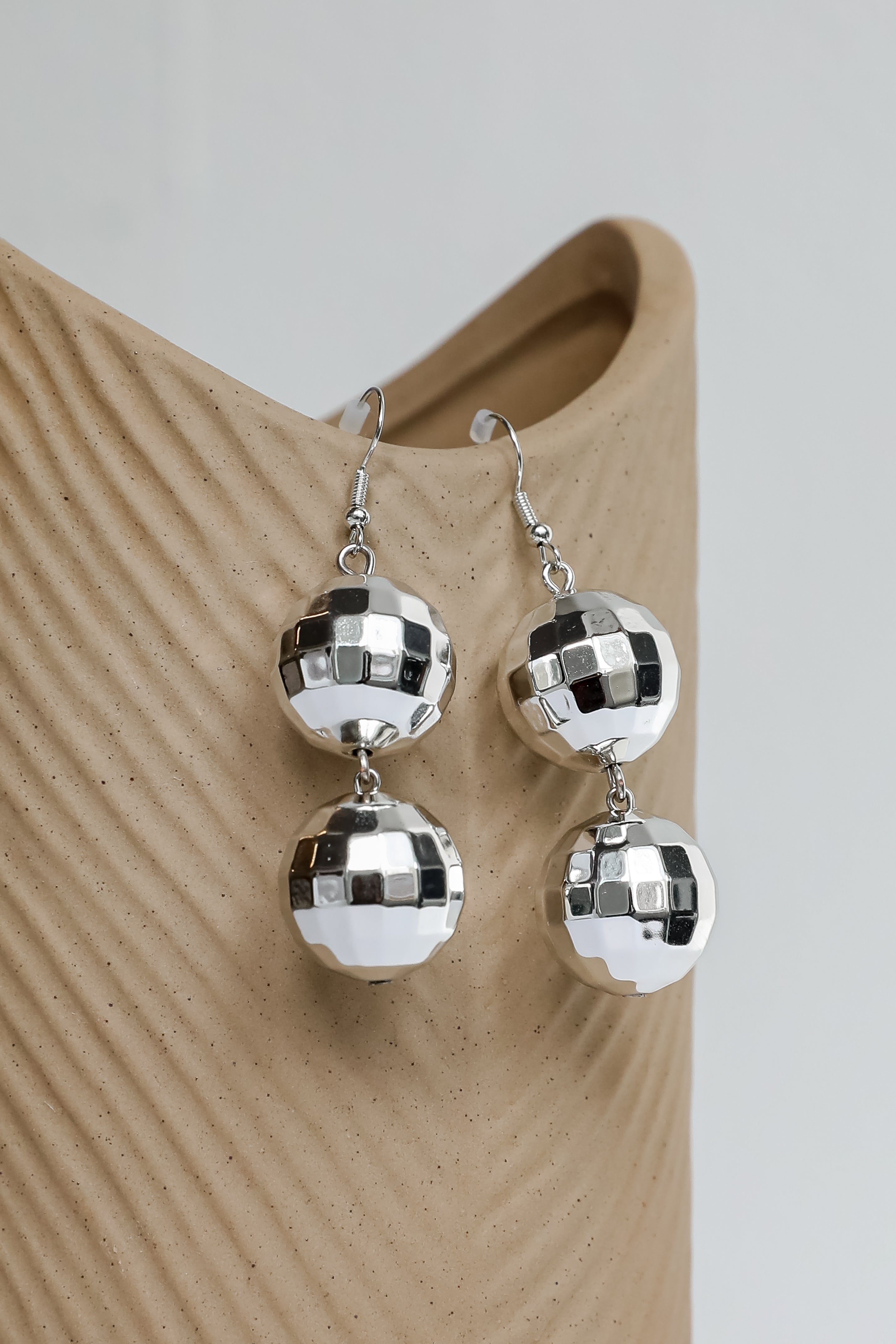 Mariah Silver Disco Ball Drop Earrings