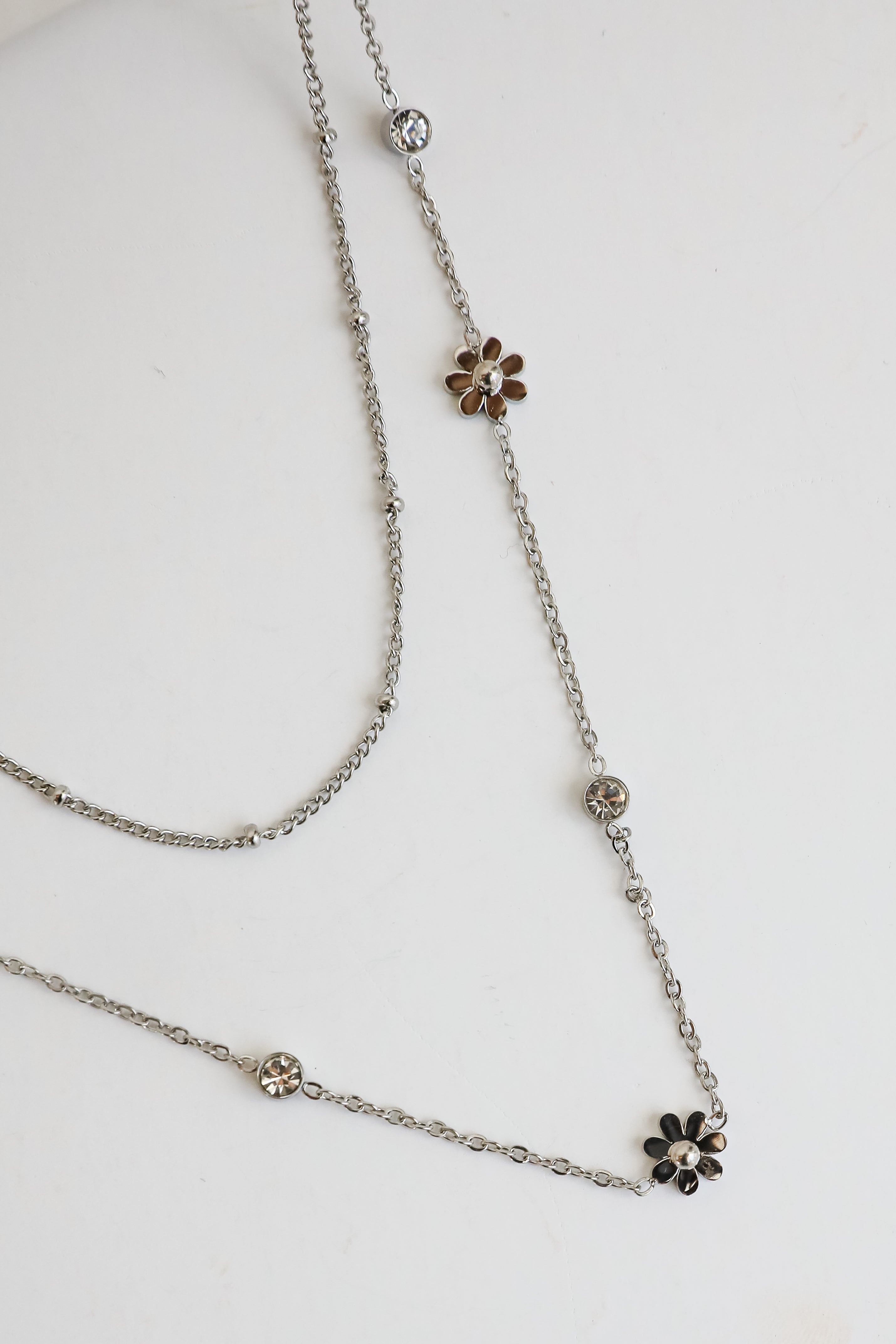 Lindsay Silver Flower Charm Layered Necklace