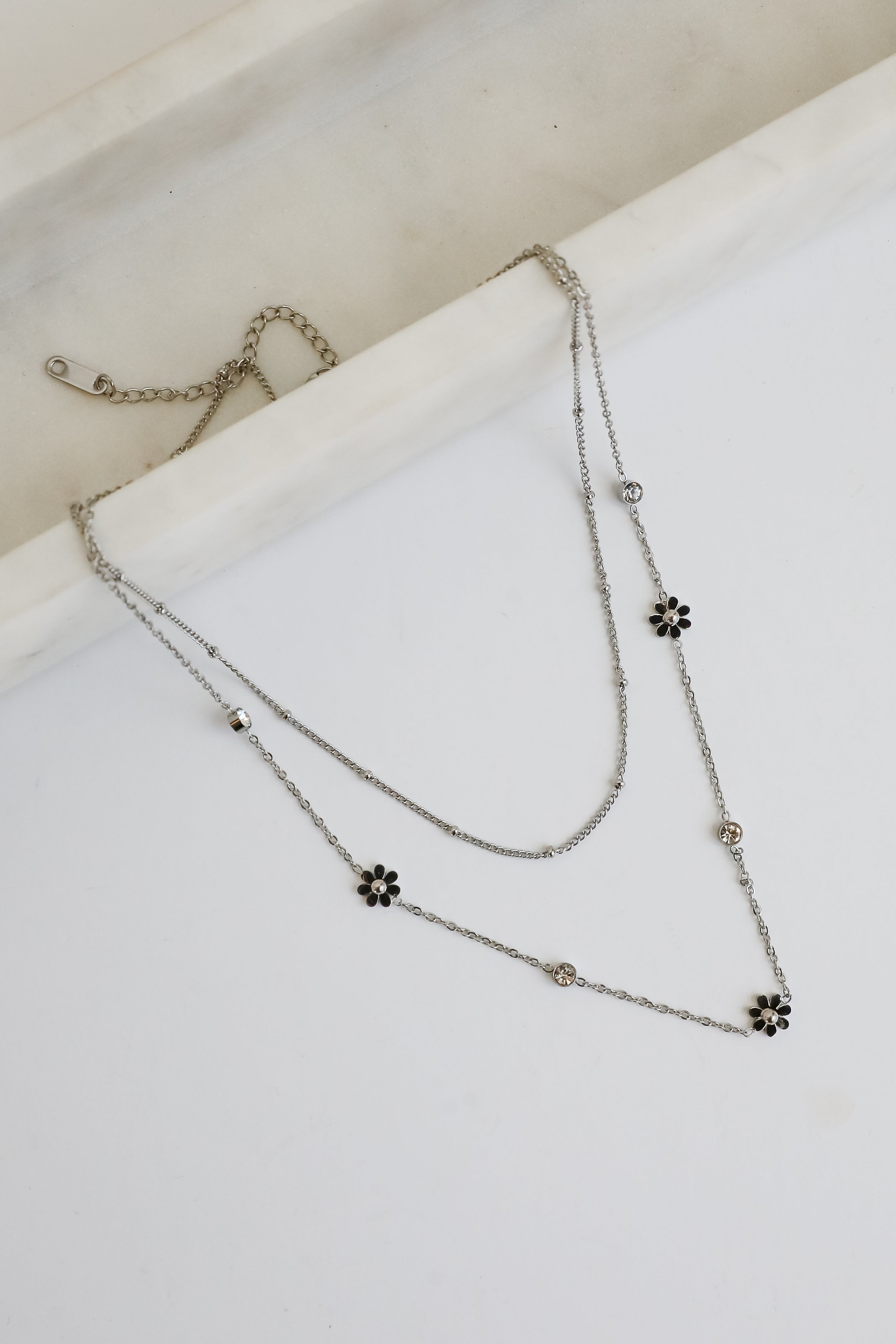 Lindsay Silver Flower Charm Layered Necklace