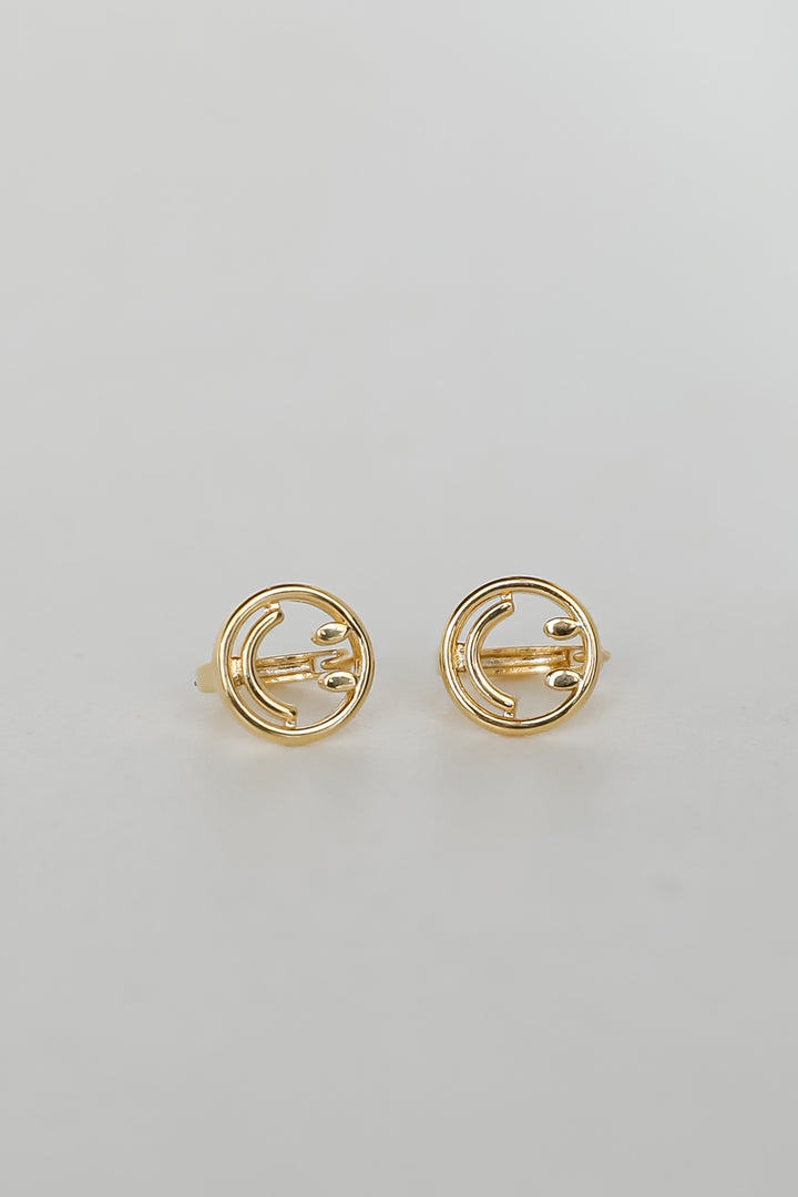 small Gold Smiley Face Earrings