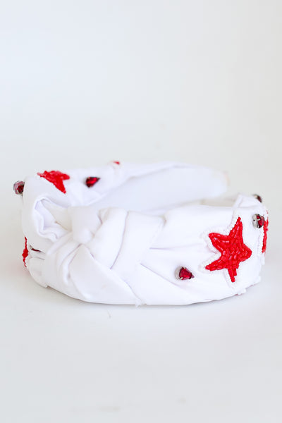 Red + White Star + Gemstone Knotted Headband flat lay