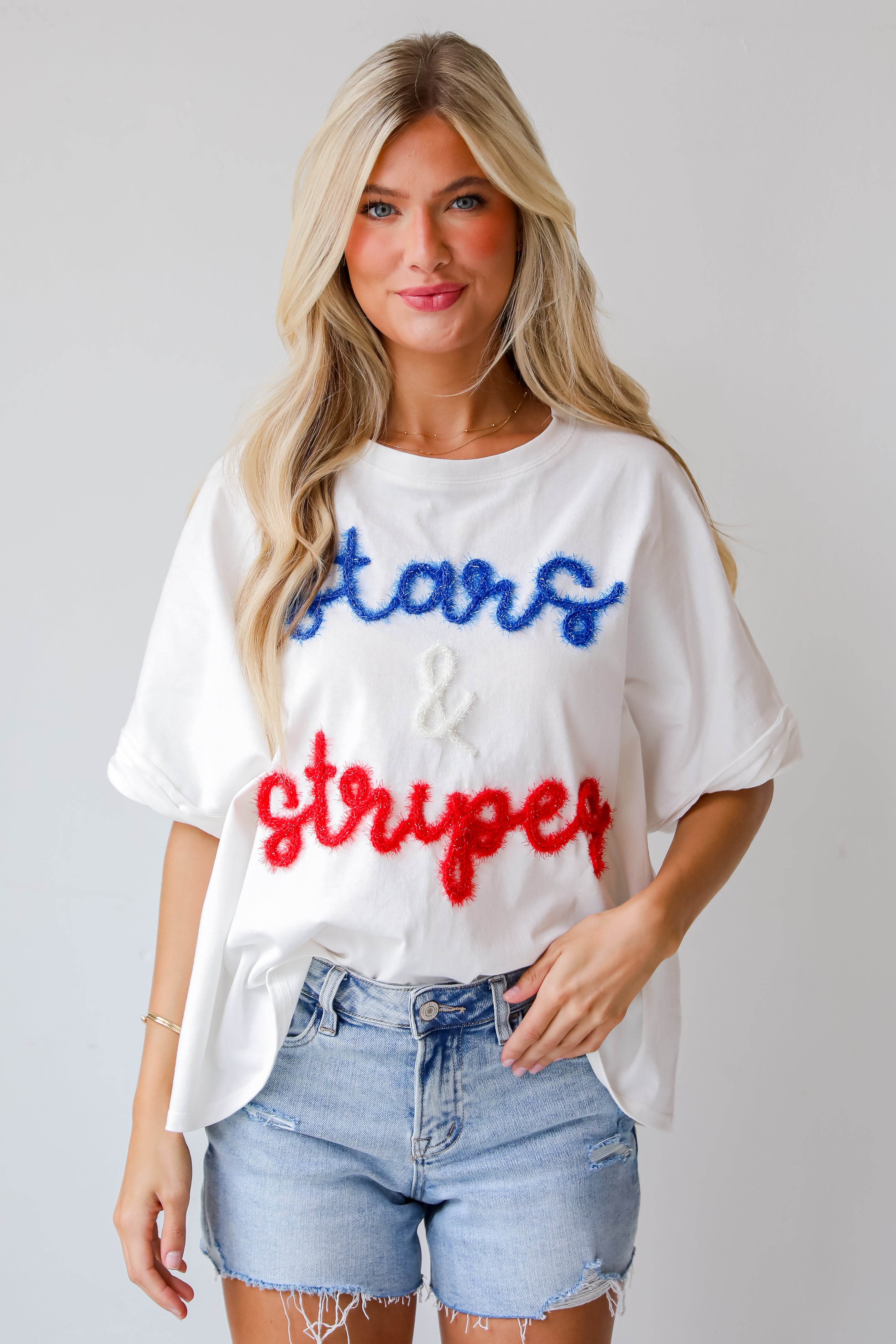 Stars & Stripes Metallic Letter Tee