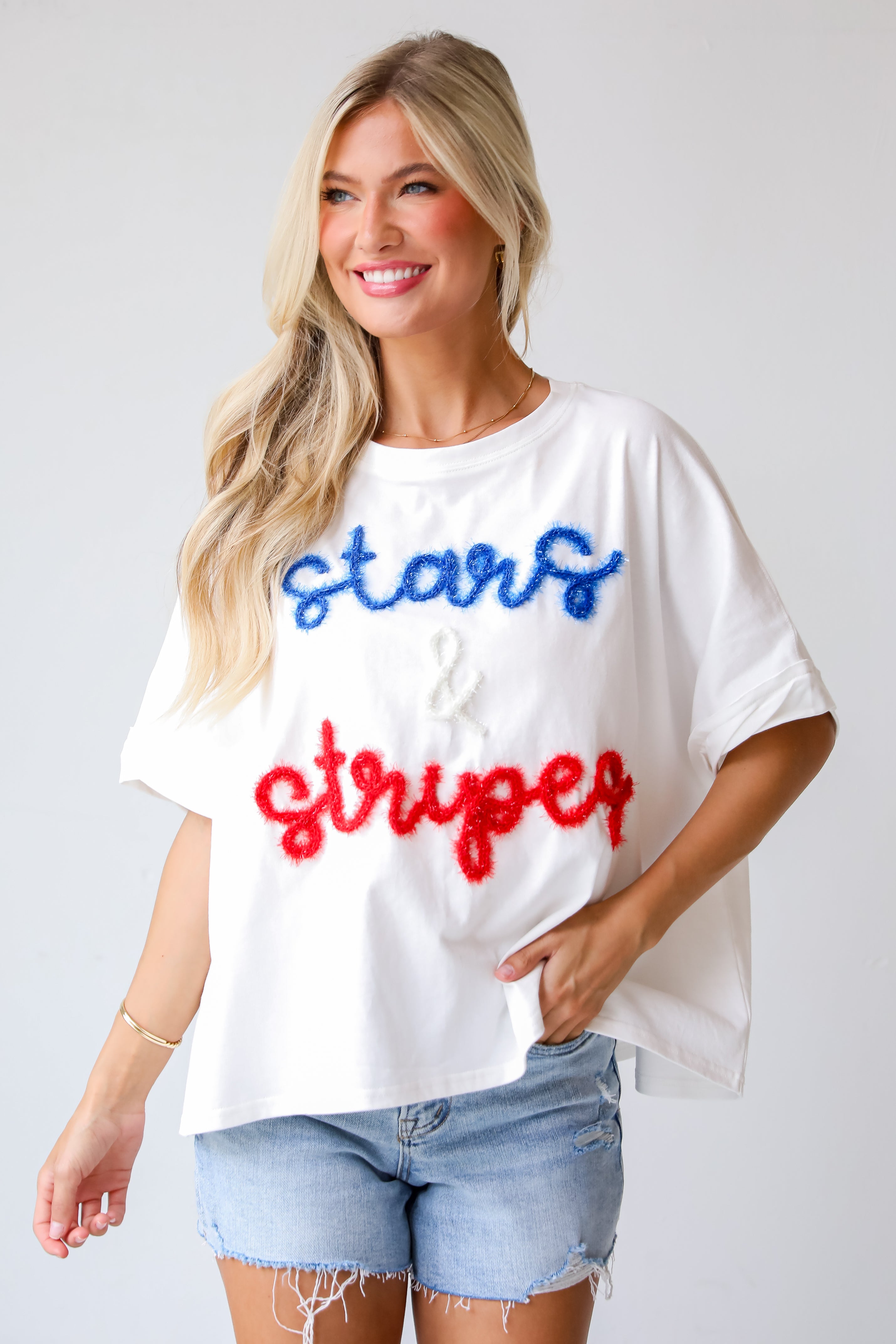 Stars & Stripes Metallic Letter Tee