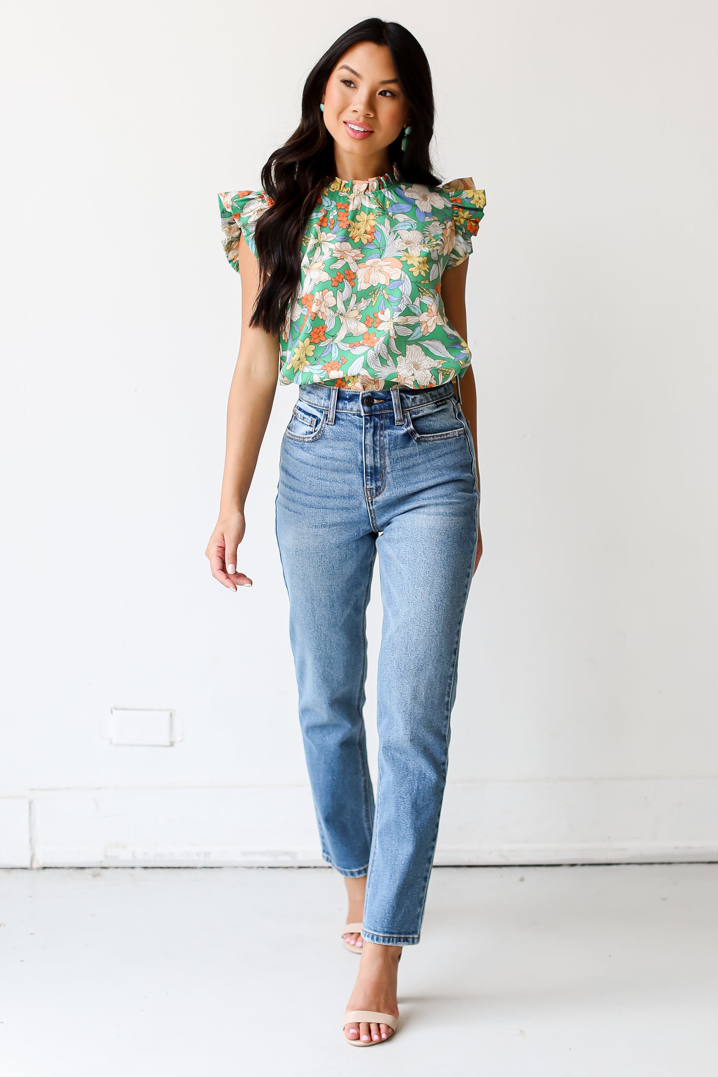 medium wash Straight Leg Jeans on model