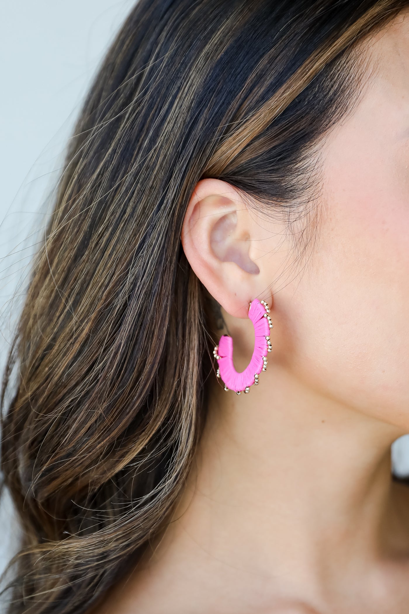 pink straw earrings