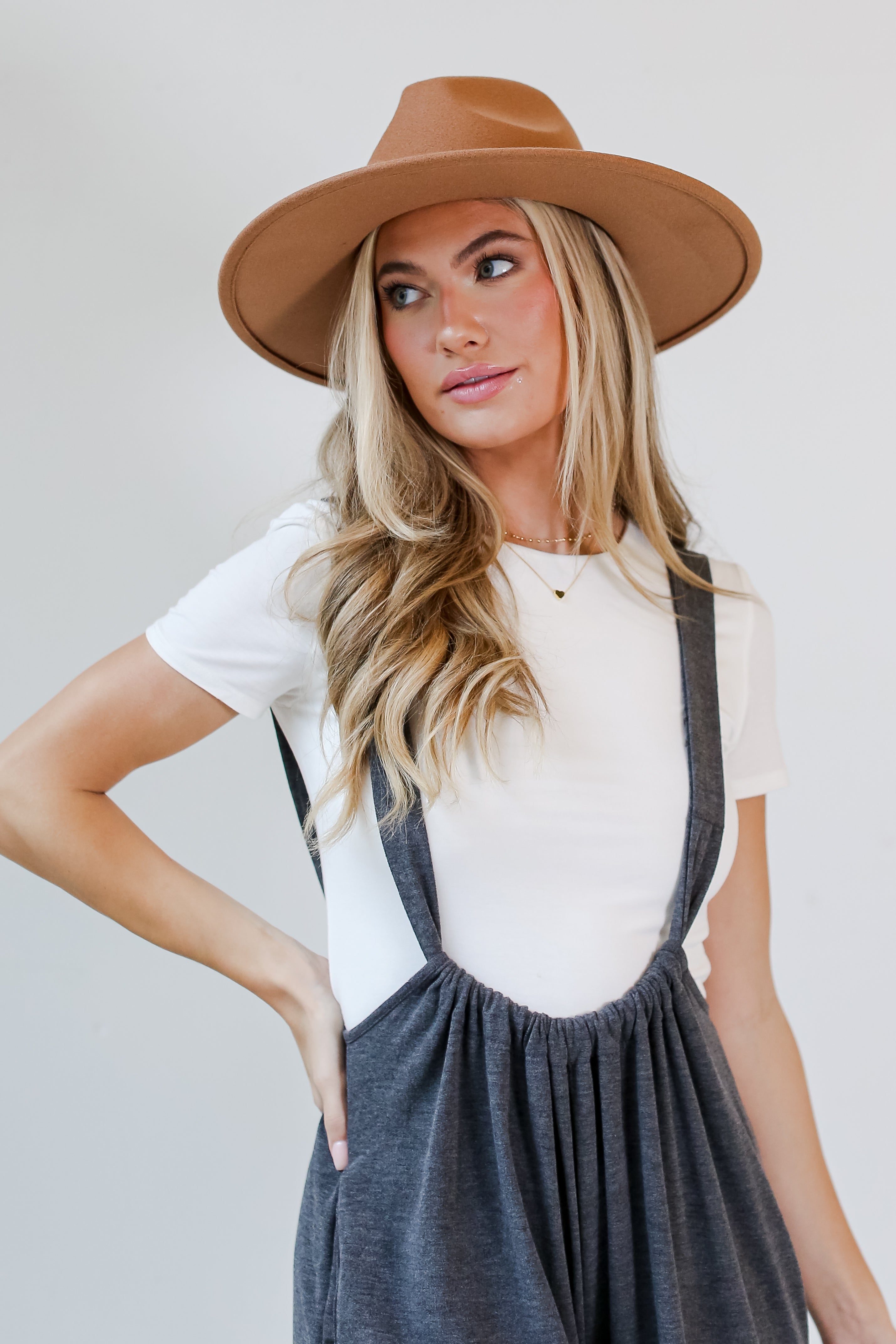 grey Suspender Jumpsuit close up