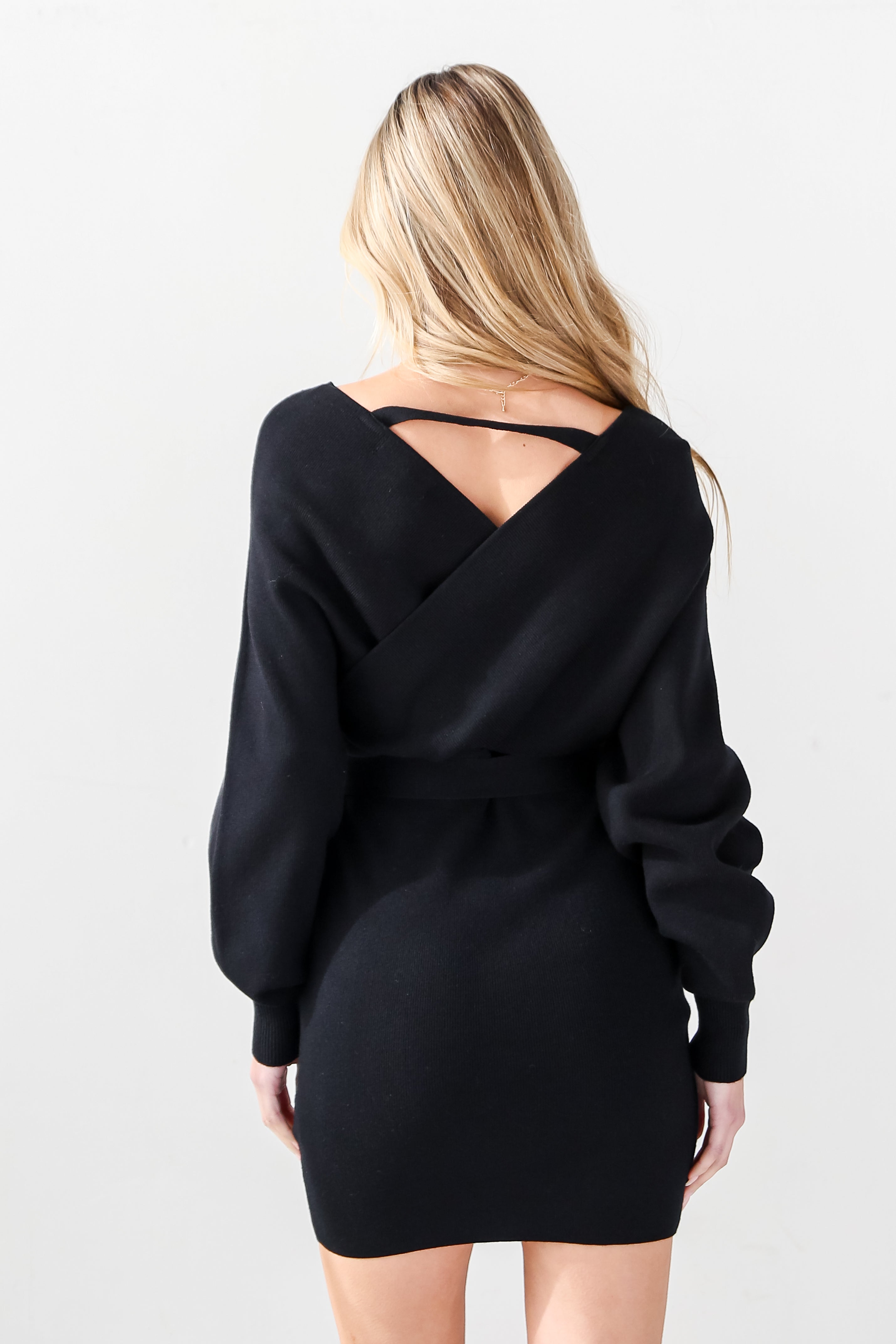 black sweater dress back view