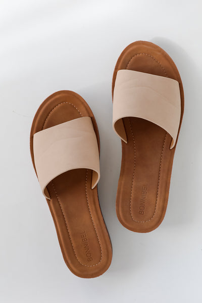 tan Platform Slide Sandals