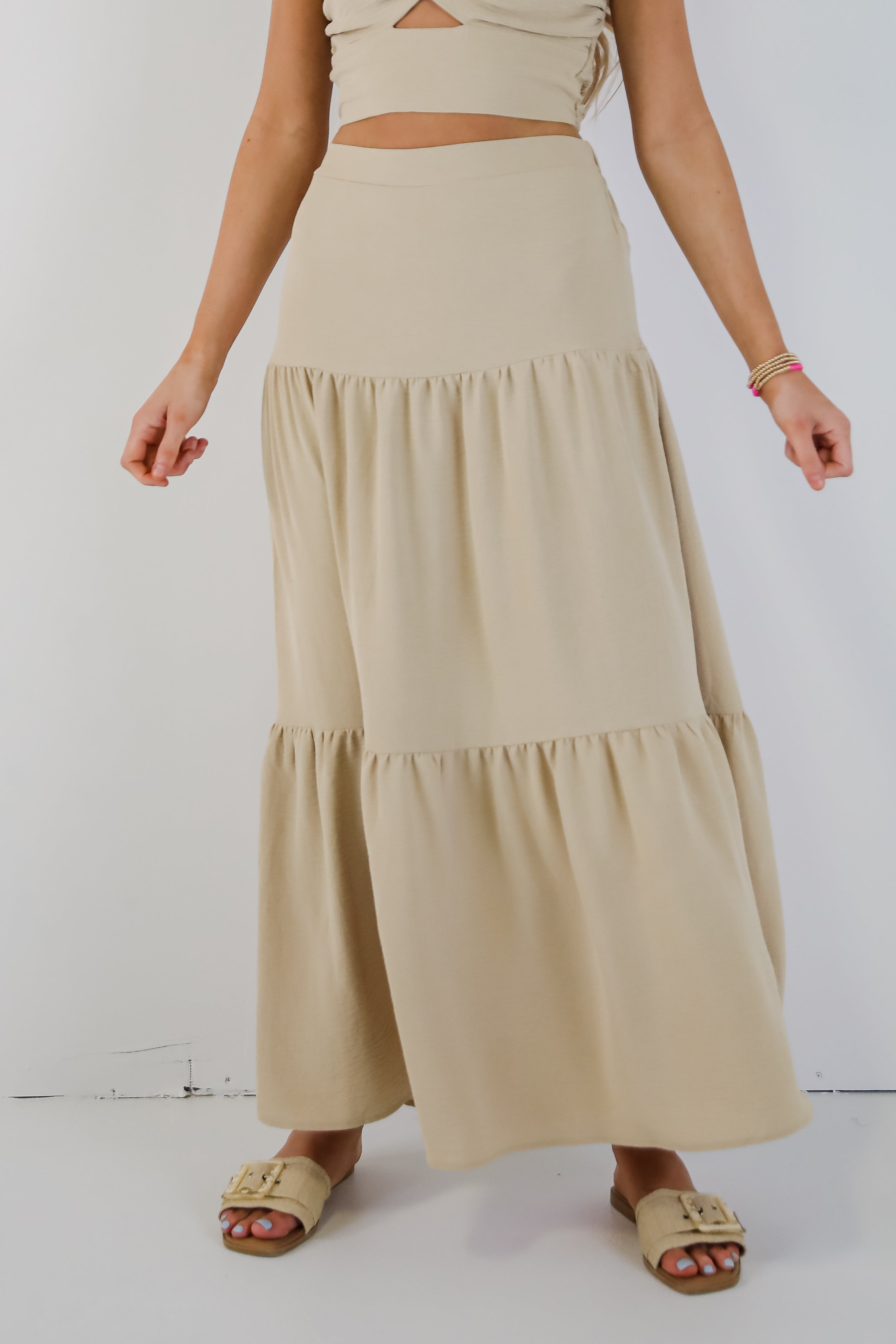 FINAL SALE - Enough For You Tan Tiered Maxi Skirt - DU DEAL